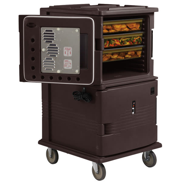 Cambro UPCH1600SP131 Ultra Camcart® 2-Compartment Tamper-Resistant Heated Food Pan Carrier, 24-Pan Capacity, 110V, Dark Brown