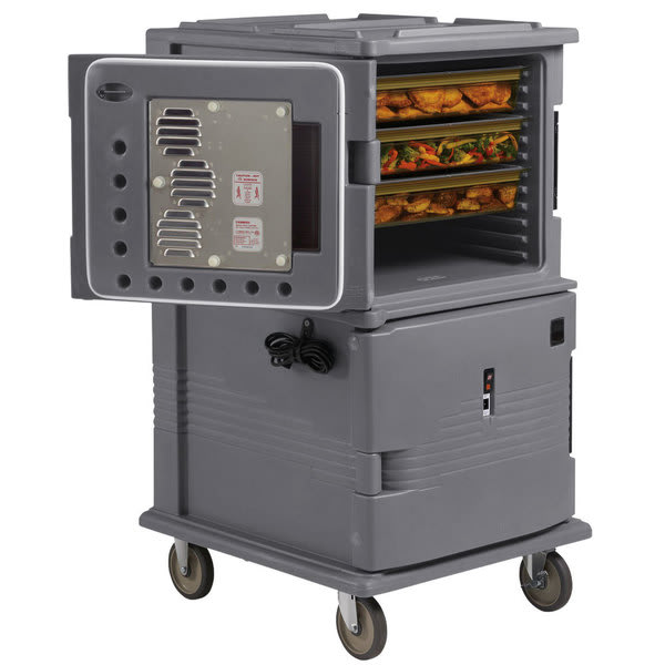 Cambro UPCH1600SP191 Ultra Camcart® 2-Compartment Tamper-Resistant Heated Food Pan Carrier, 24-Pan Capacity, 110V, Granite Gray