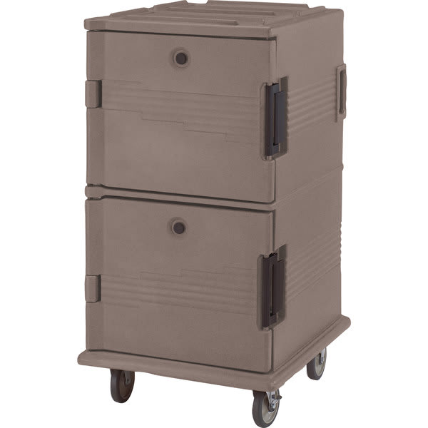 Cambro UPC1600SP194 Ultra Camcart® 2-Compartment Tamper-Resistant Insulated Food Pan Carrier, 24-Pan Capacity, Granite Sand