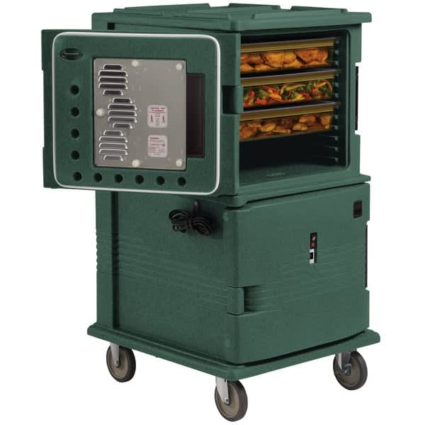 Cambro UPCHT1600192 Ultra Camcart® 2-Compartment Heated Food Pan Carrier, 24-Pan Capacity, 110V, Granite Green