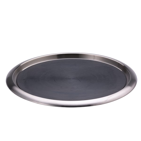 Service Ideas TR1614SR Tray with Top and Bottom Built in Non-Slip Rubber Inserts, 14" Round, Stainless Steel, Brushed