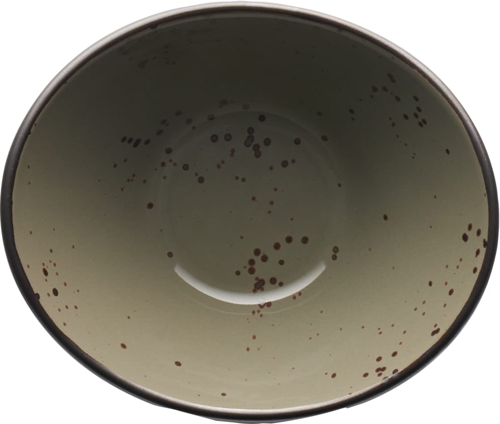 International Tableware SH-910-GS Splash Stoneware Green Smoke w/Dark Brown Oval Bowl (7oz)