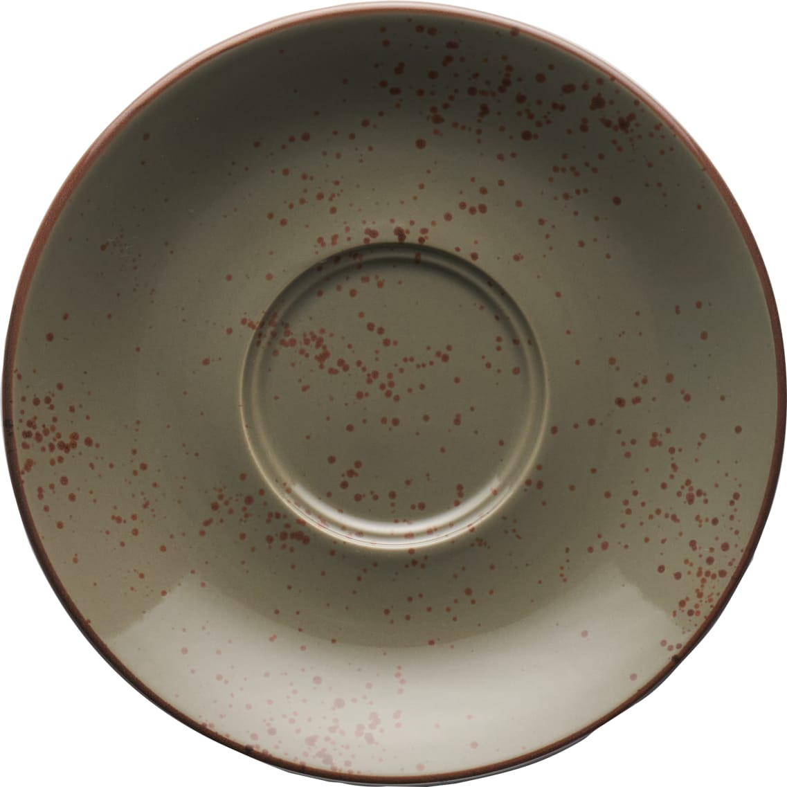 International Tableware SH-68-GS Splash Stoneware Green Smoke w/Dark Brown Saucer DW 6"