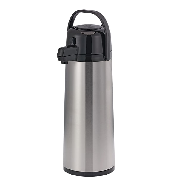Service Ideas ECA25S Eco-Air Smooth Plastic Vacuum Insulated Airpot, Glass Vacuum, Push Button Lid, 2.5 Liter, Brushed Stainless and Black