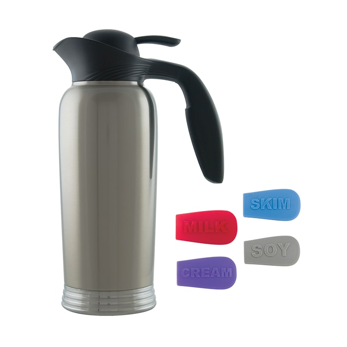 Service Ideas 10-00744-004 ErgoServ Creamer with ID Socks, 1 Liter, Brushed Stainless/Black
