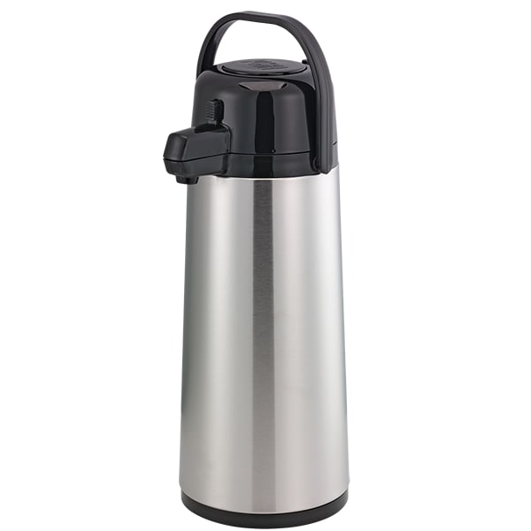 Service Ideas ECA22S Eco-Air Smooth Body Vacuum Insulated Airpot, Glass Vacuum, Push Button Lid, 2.2 Liter, Brushed Stainless and Black