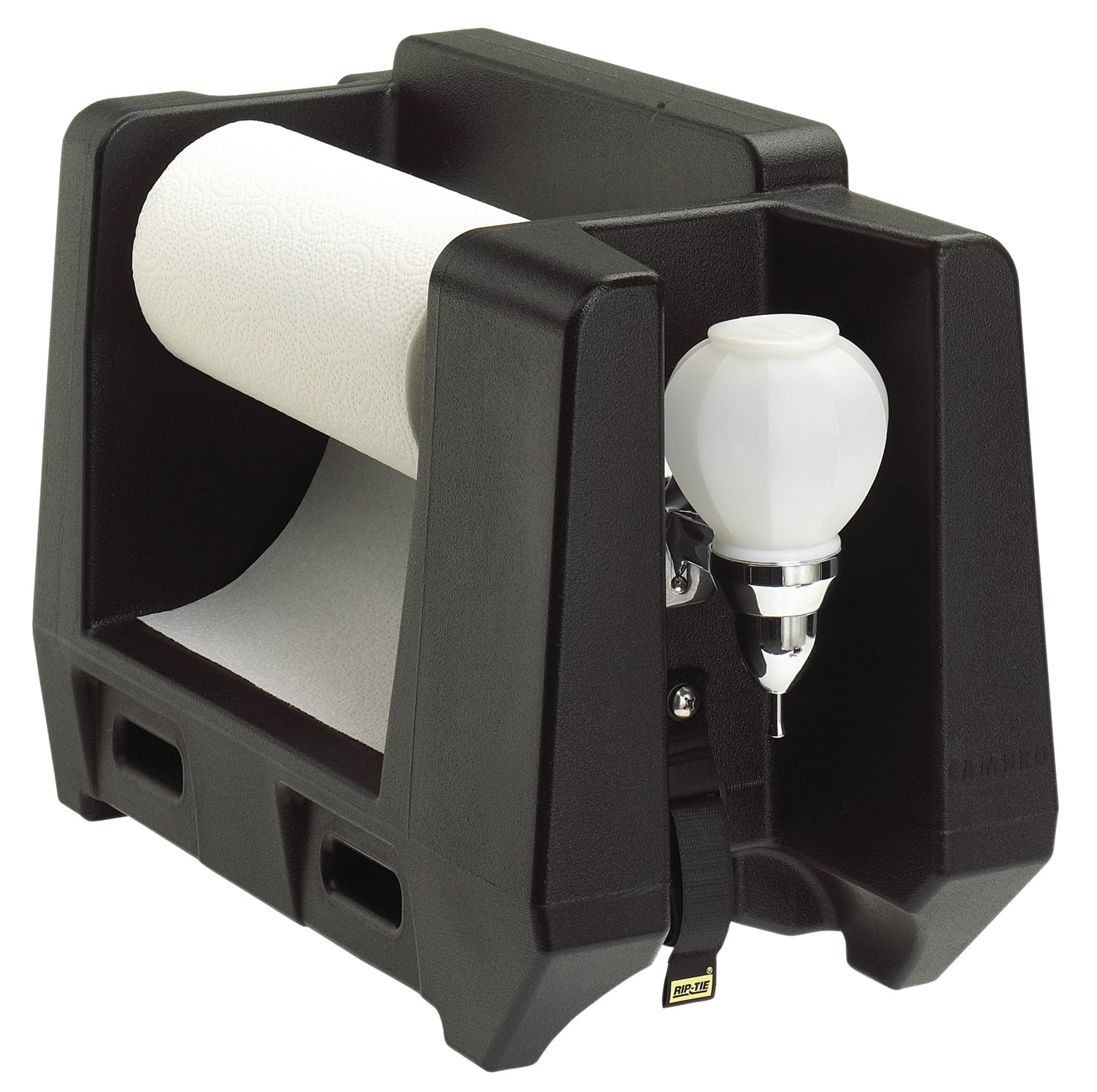 Cambro HWAPR110 Camtainer Handwashing Station with Paper Towel Roll Holder and Soap Dispenser, Black