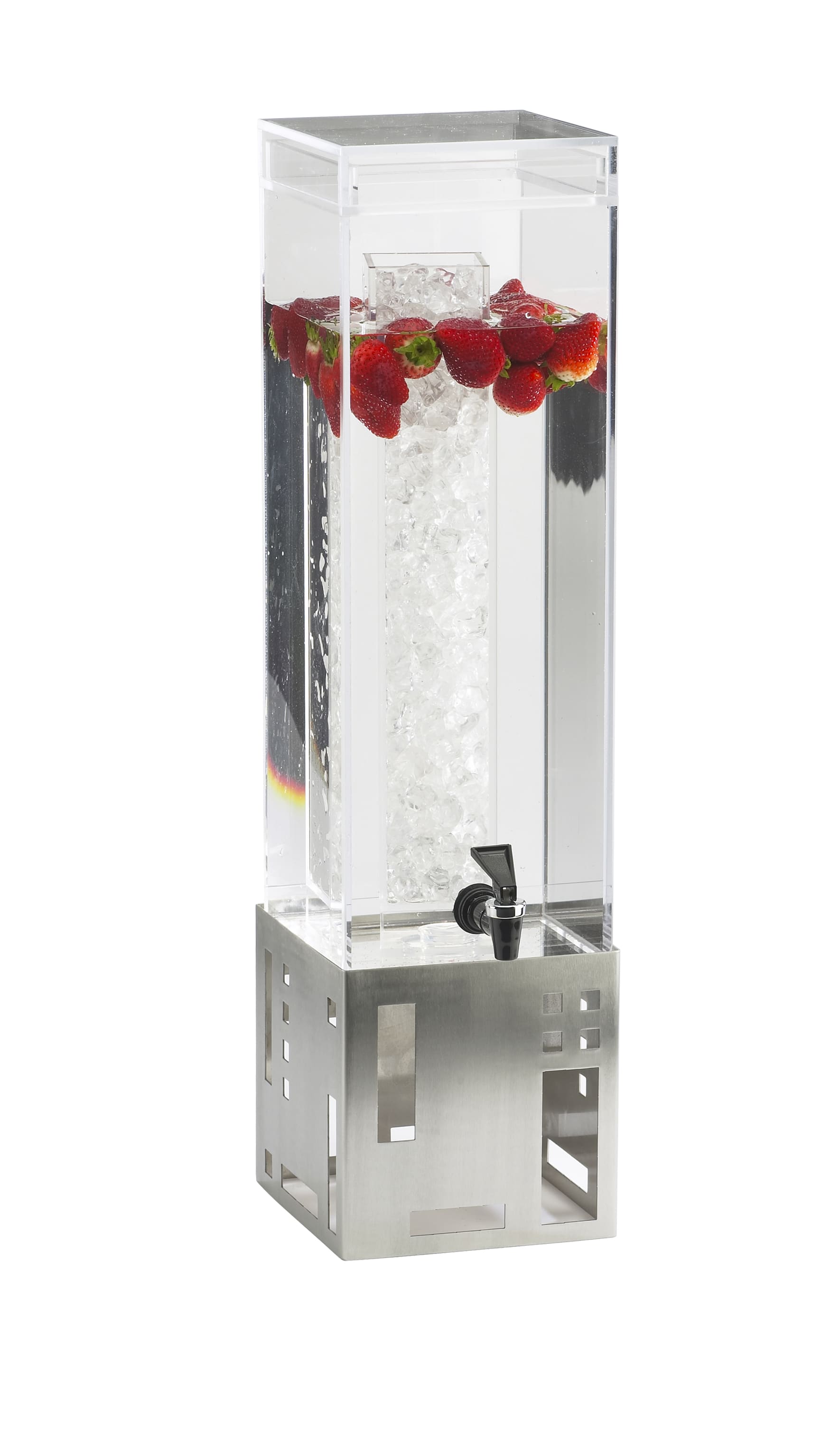 Cal-Mil 1602-3-55 Squared 3 Gallon Stainless Steel Beverage Dispenser With Ice Chamber