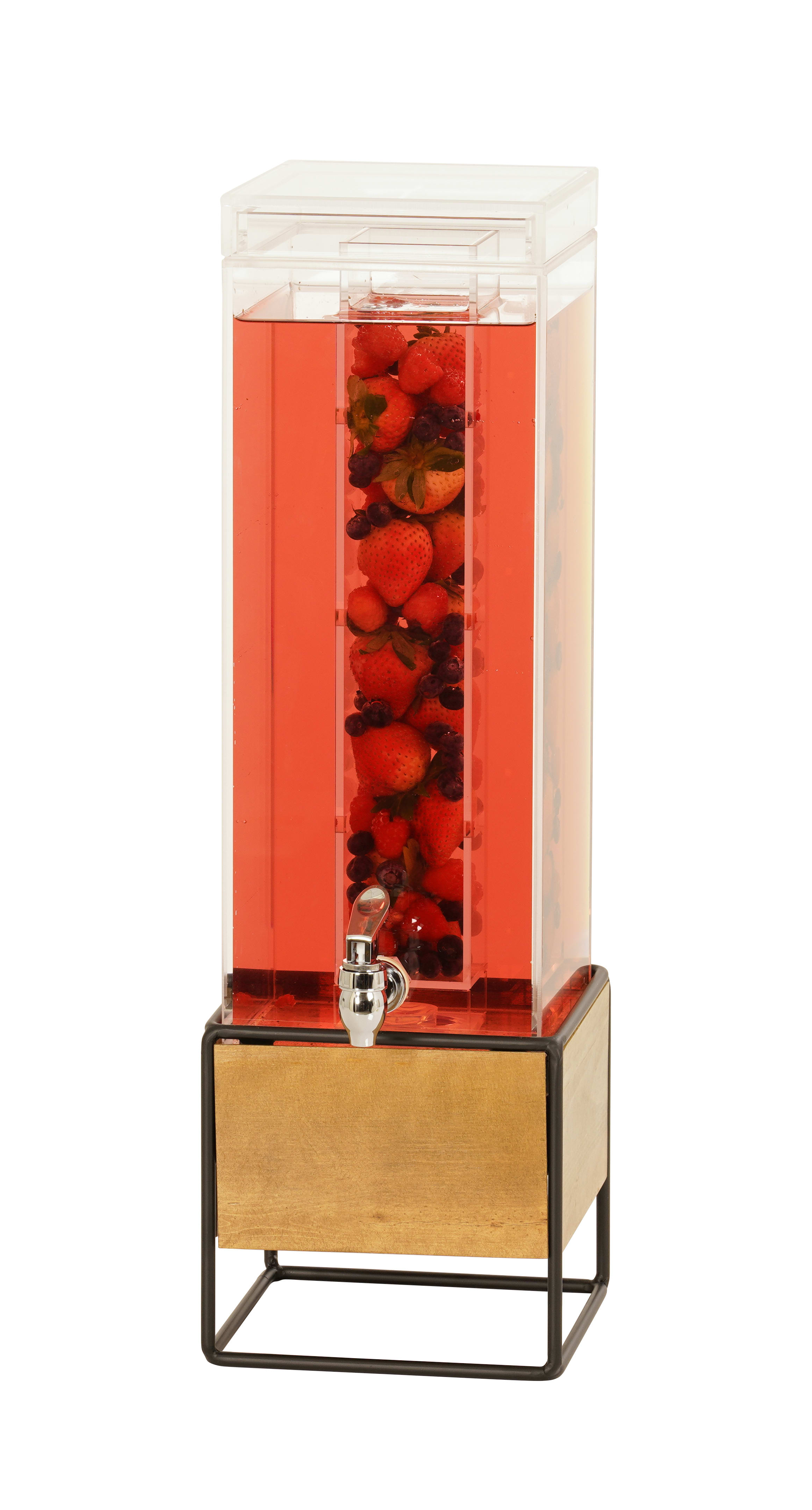 Cal-Mil 3561-3INF-99 Madera 3 Gallon Square Beverage Dispenser With Wood And Metal Base And Infusion Chamber