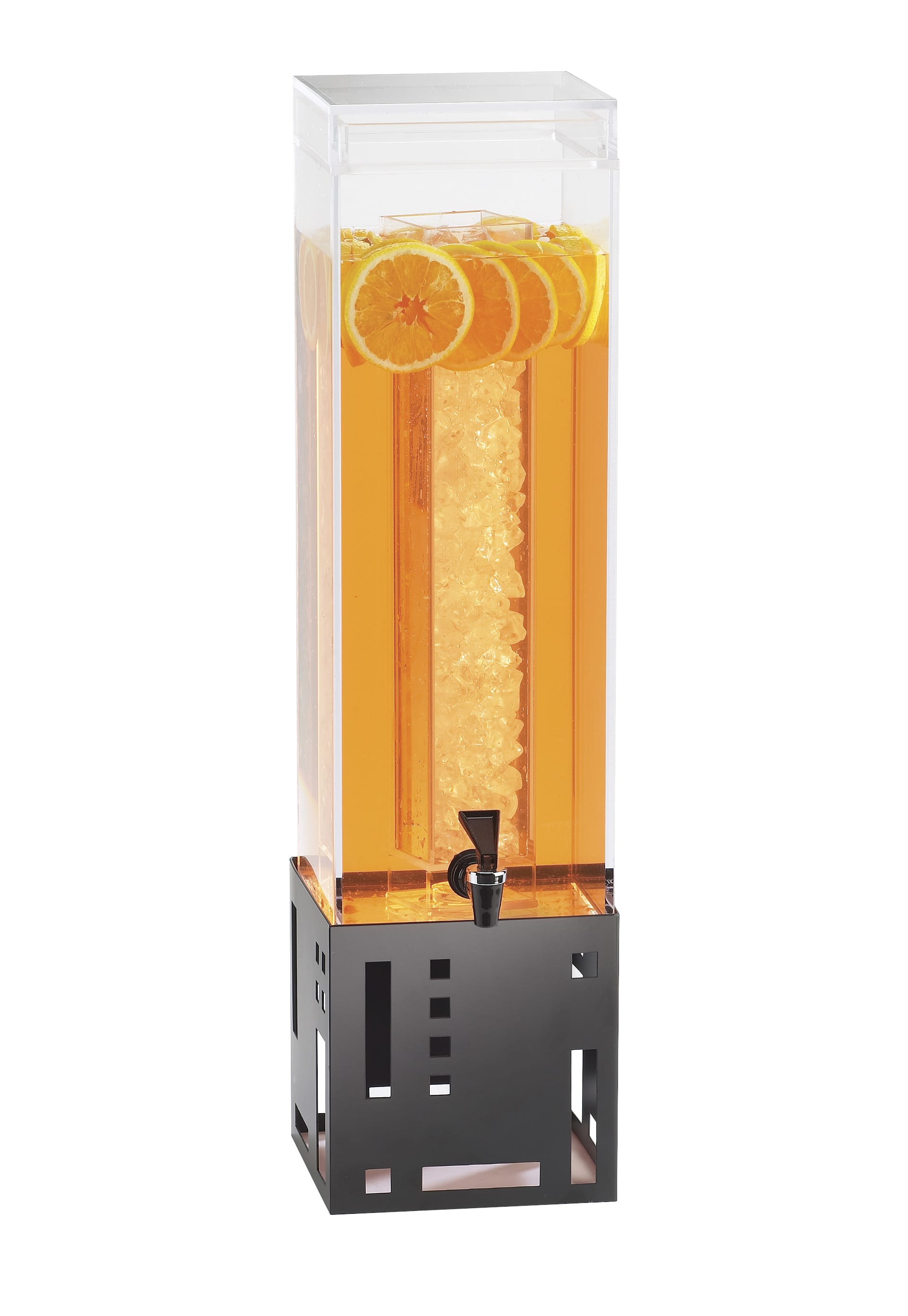 Cal-Mil 1602-3-13 Squared 3 Gallon Black Beverage Dispenser With Ice Chamber