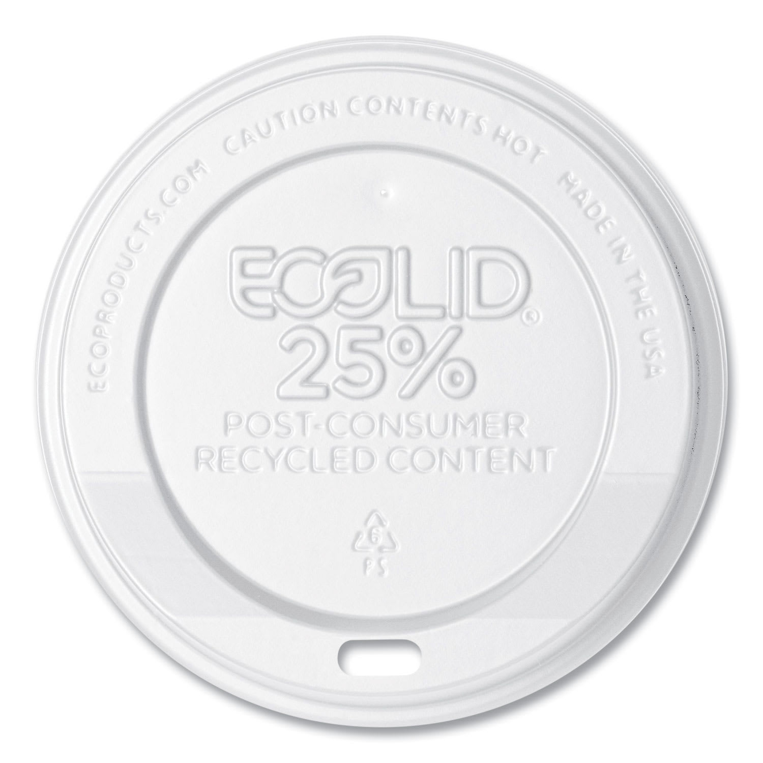 Eco-Products EP-HL16-WR Ecolid 25% Recycled Content Hot Cup Lid, White, Fits 10 Oz To 20 Oz Cups, 100/Pack, 10 Packs/Carton