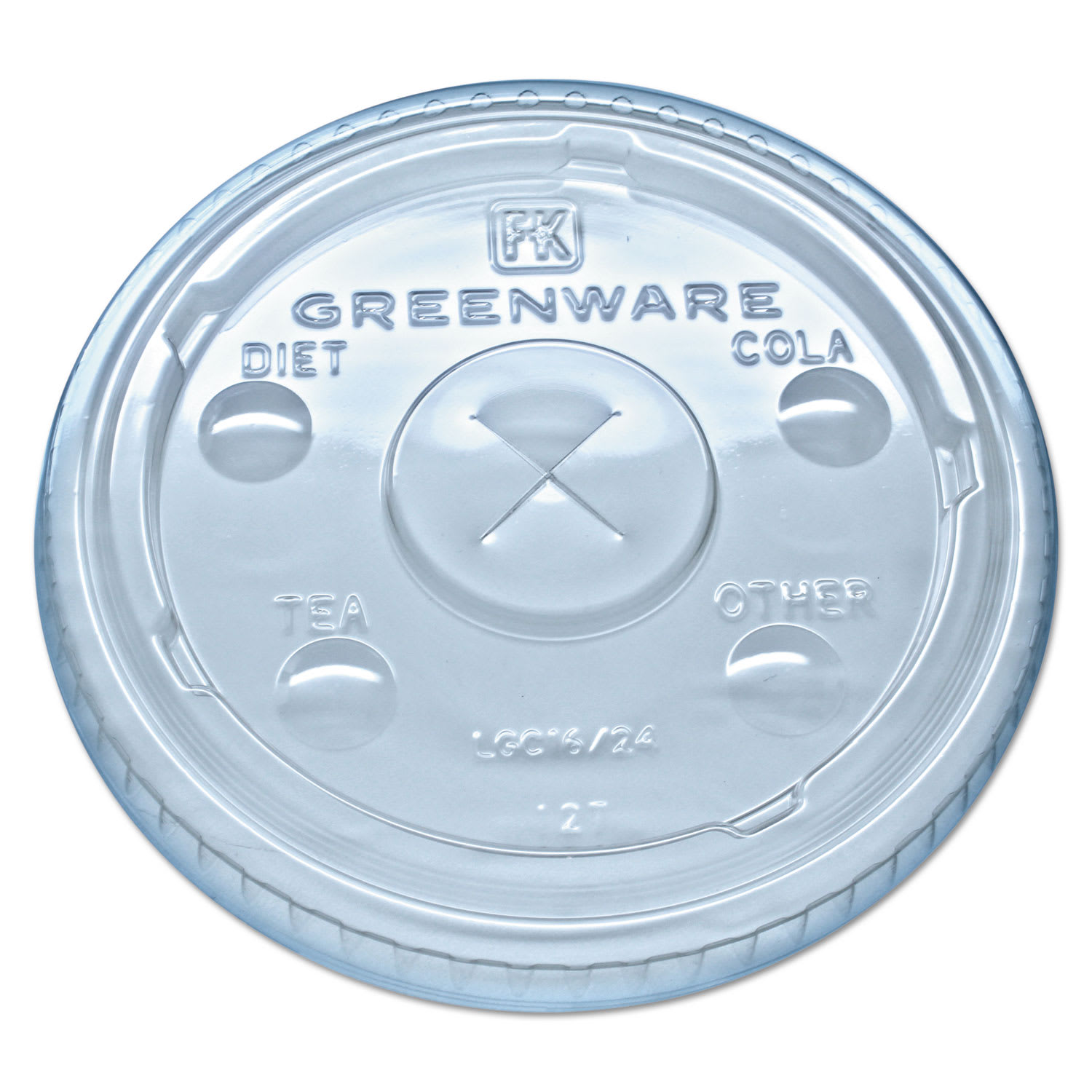 Fabri-Kal LGC16/24 Greenware Cold Drink Lids, Fits 16 Oz, 18 Oz, 24 Oz Cups, X-Slot, Clear, 1,000/Carton