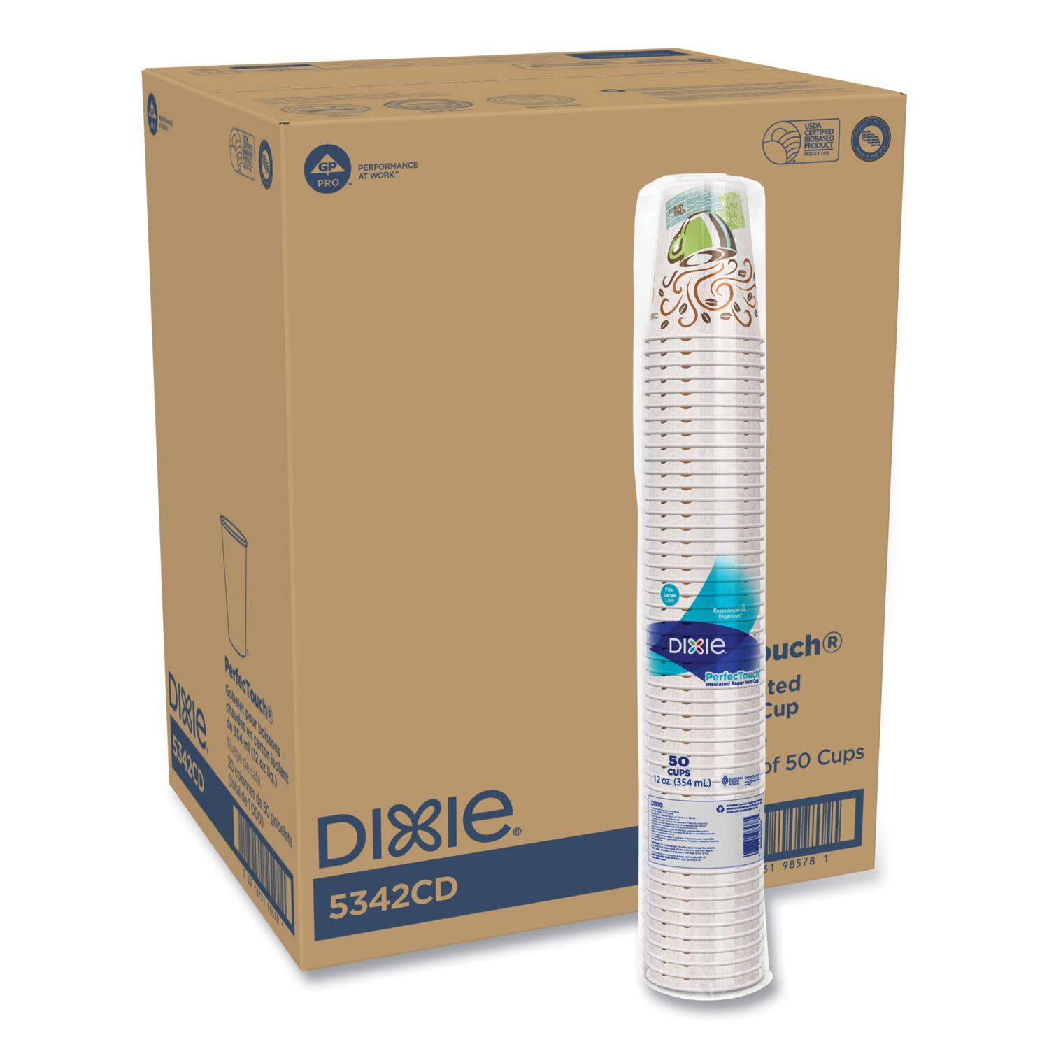 Dixie 5342CD Perfectouch Paper Hot Cups, 12 Oz, Coffee Haze Design, 50/Sleeve, 20 Sleeves/Carton