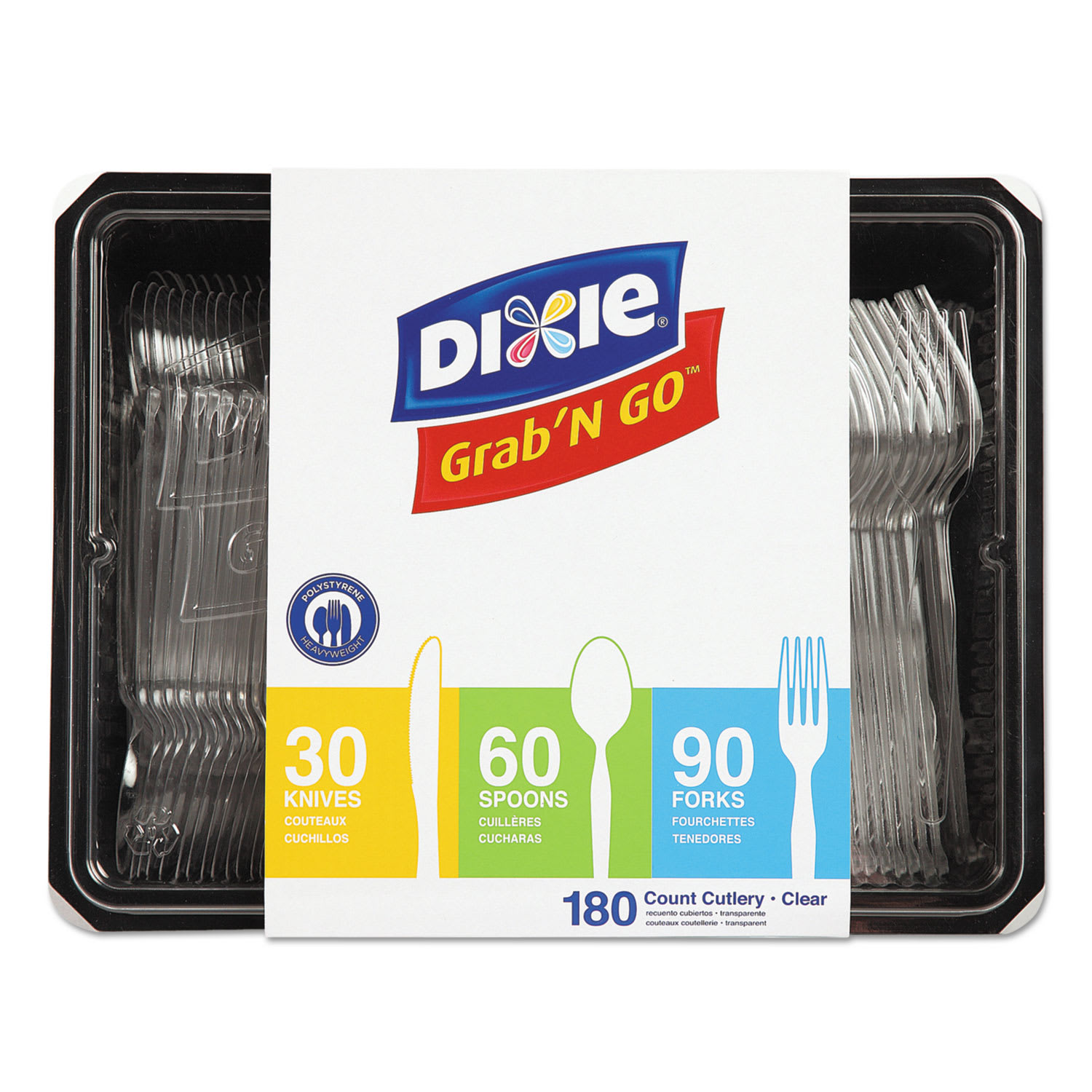 Dixie CH0369DX7PK Combo Pack, Tray With Clear Plastic Utensils, 90 Forks, 30 Knives, 60 Spoons