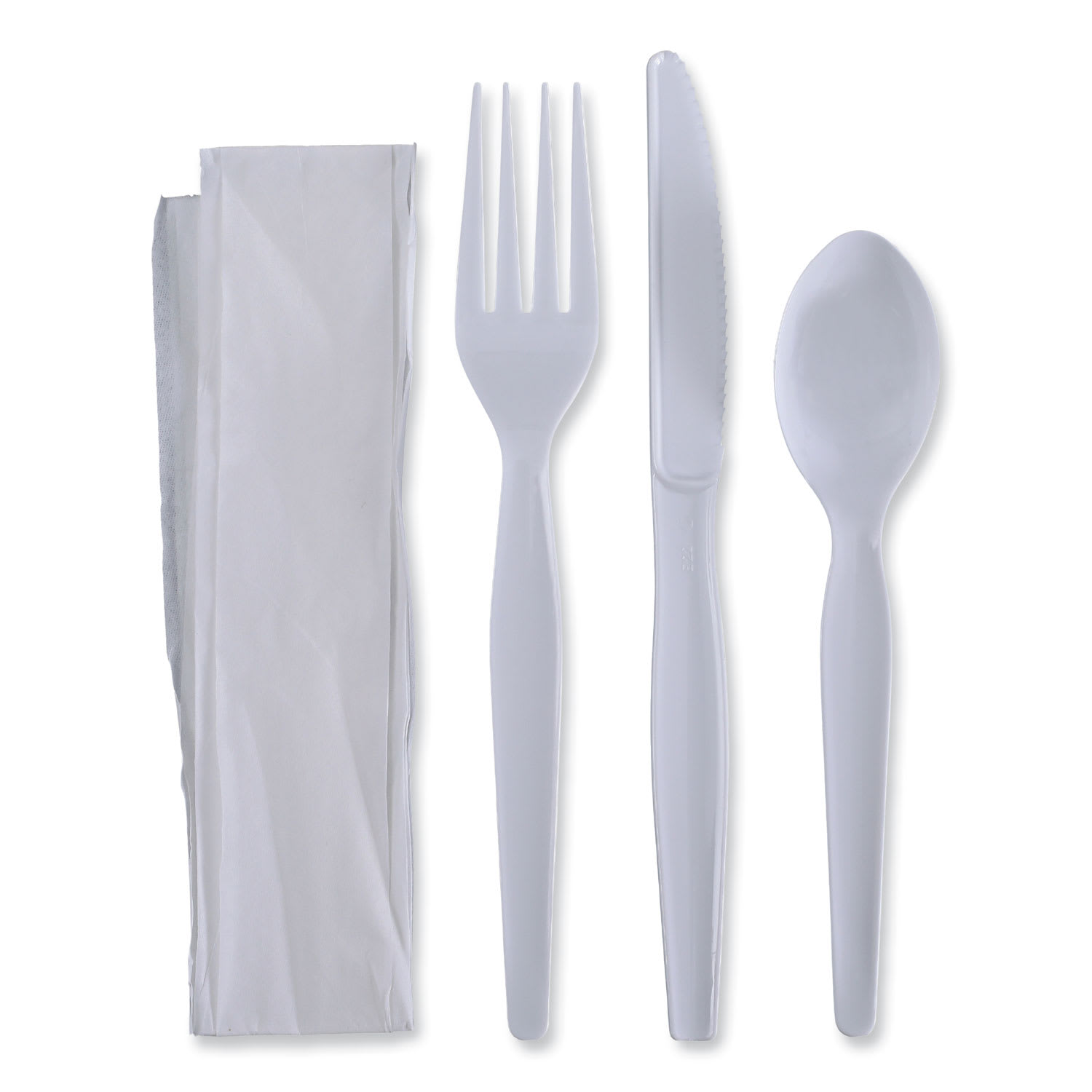 Boardwalk FKTNHWPSWH Four-Piece Cutlery Kit, Fork/Knife/Napkin/Teaspoon, Heavyweight, White, 250/Carton