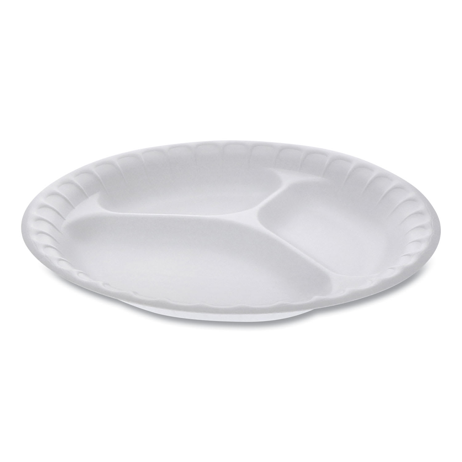 Pactiv Evergreen 0TH10011 Placesetter Satin Non-Laminated Foam Dinnerware, 3-Compartment Plate, 9" Dia, White, 500/Carton