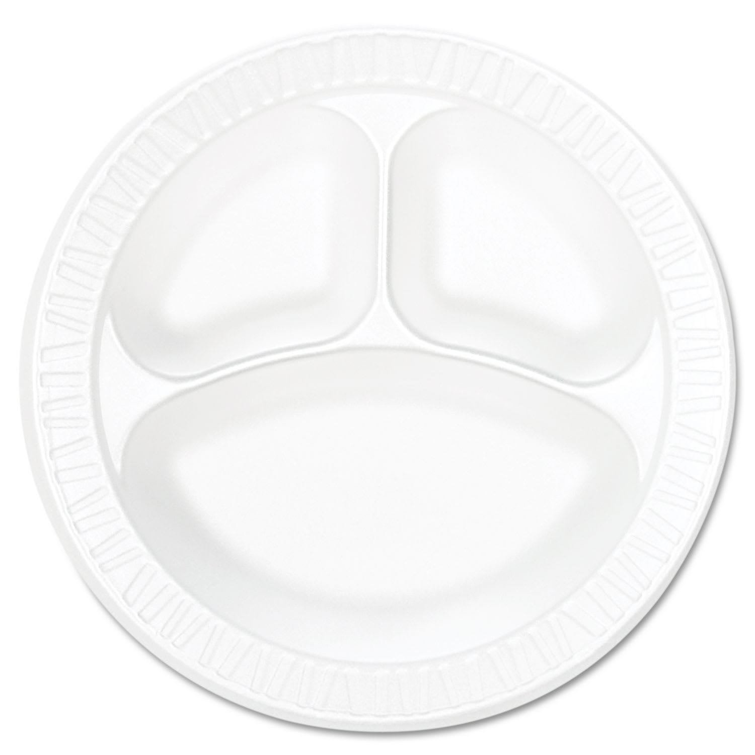 Dart 10CPWCR Concorde Foam Plate, 3-Compartment Plate, 10.25" Dia, White, 125/Pack, 4 Packs/Carton