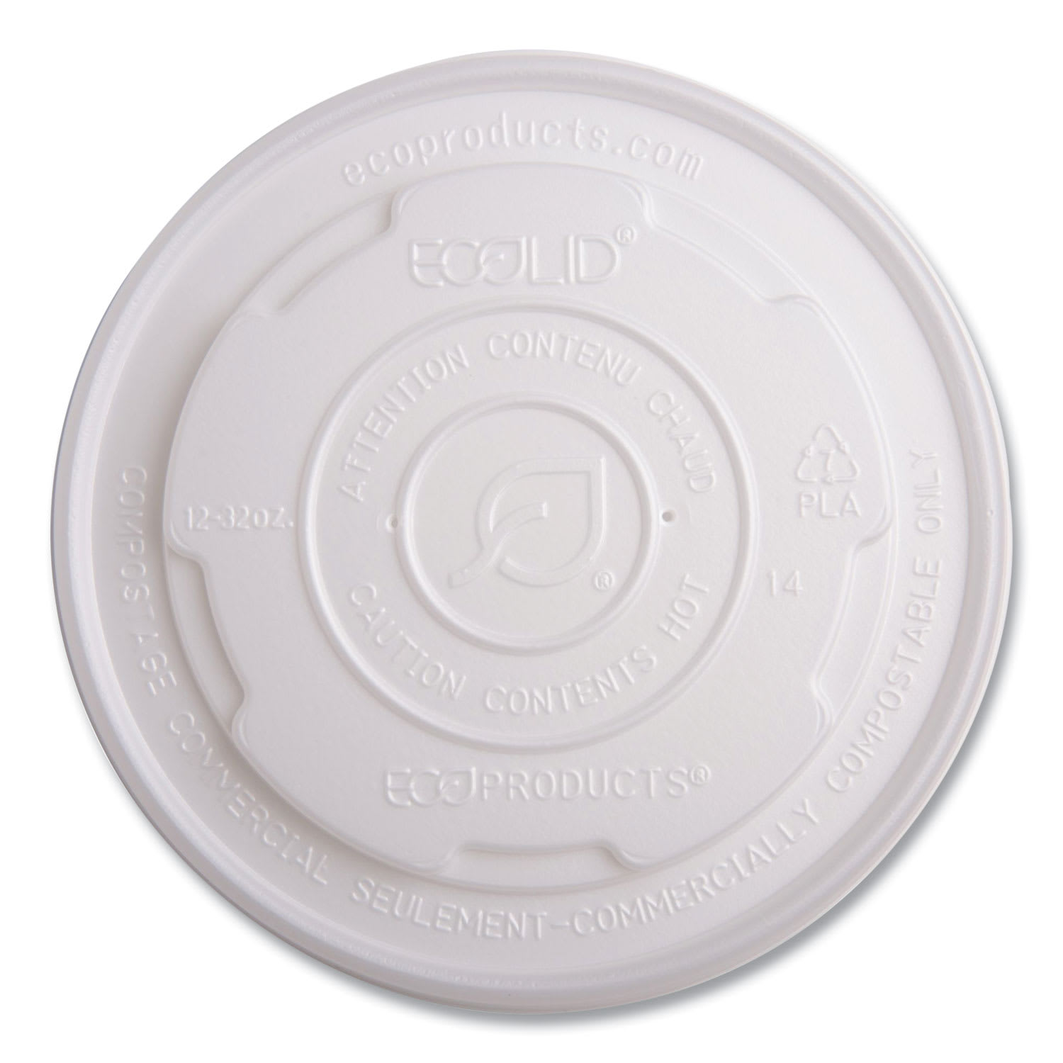Eco-Products EP-ECOLID-SPL World Art Pla-Laminated Soup Container Lids For 12 Oz, 16 Oz, 32 Oz, White, Plastic, 50/Pack, 10 Packs/Carton