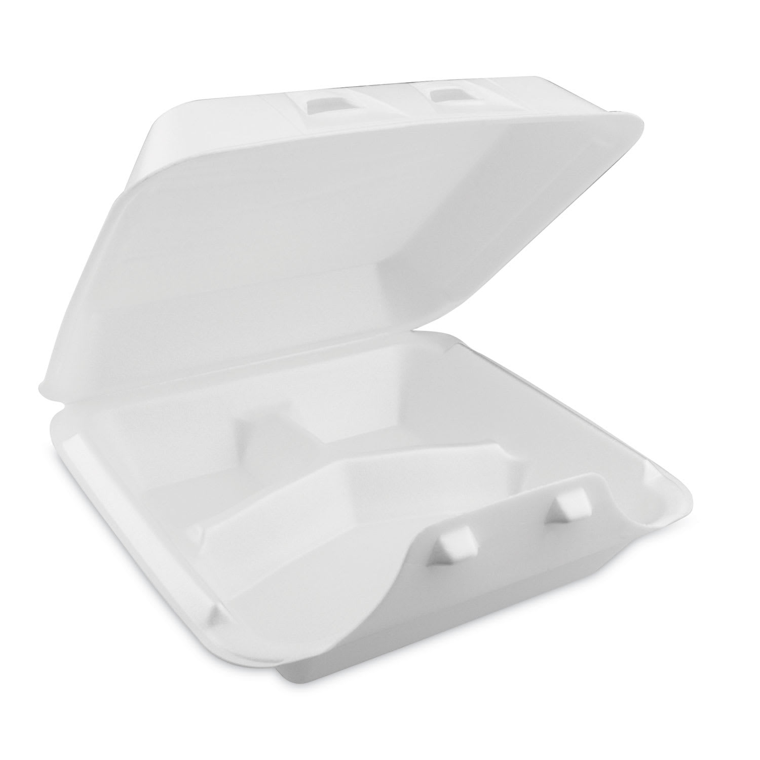 Pactiv Evergreen YHLW09030000 Smartlock Foam Hinged Lid Container, Large, 3-Compartment, 9 X 9.25 X 3.25, White, 150/Carton