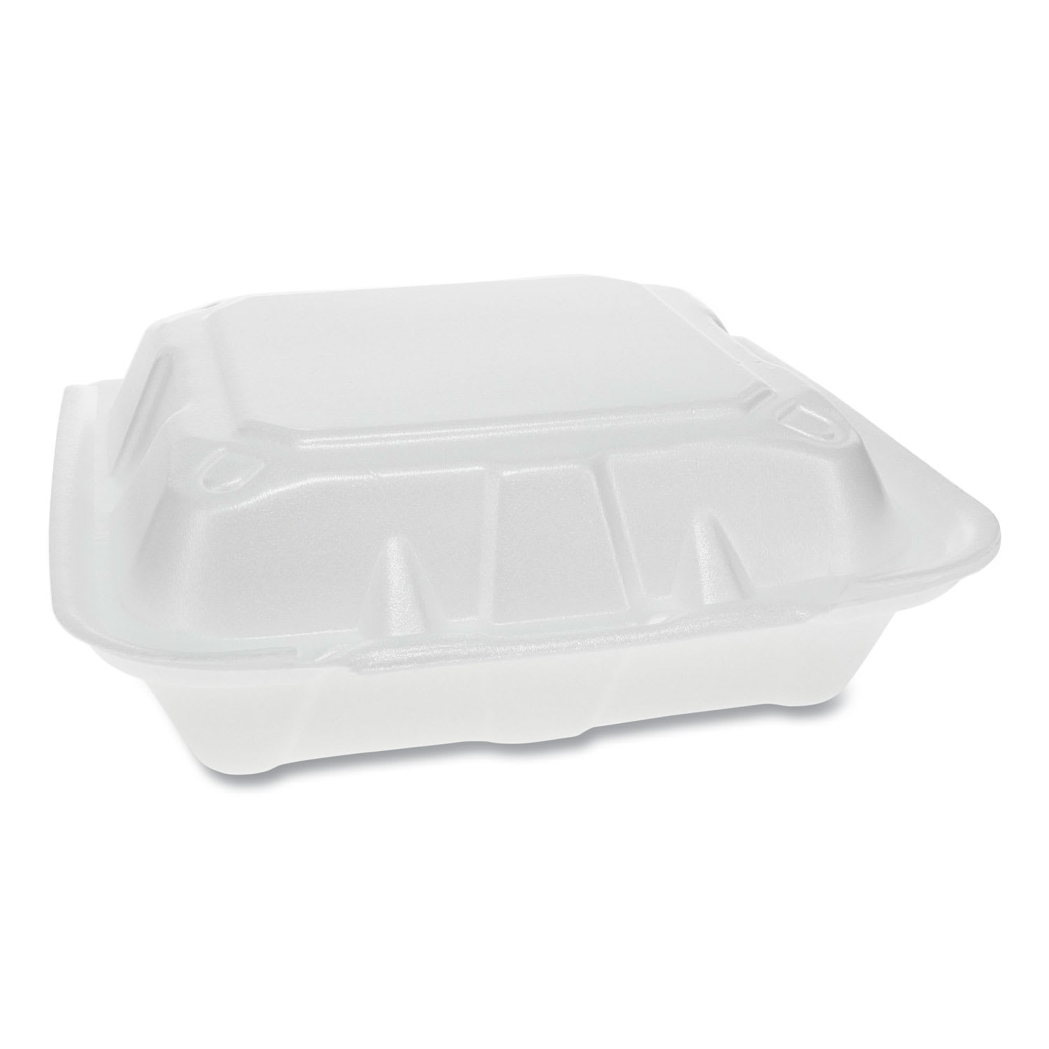 Pactiv Evergreen YTD188030000 Vented Foam Hinged Lid Container, Dual Tab Lock, 3-Compartment, 8.42 X 8.15 X 3, White, 150/Carton