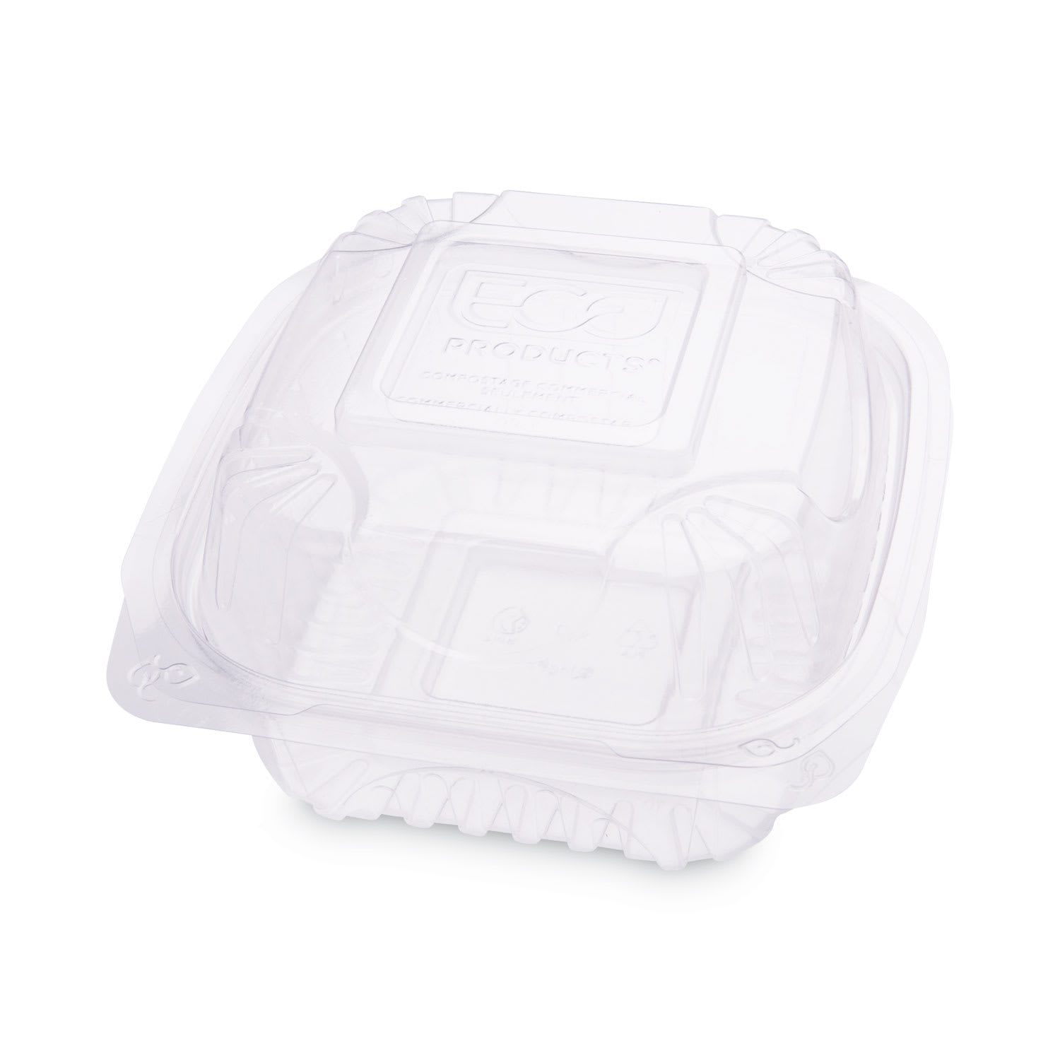 Eco-Products EP-LC6 Renewable And Compostable Clear Clamshell Hinged Food Containers, 6 X 6 X 3, Plastic, 80/Pack, 3 Packs/Carton