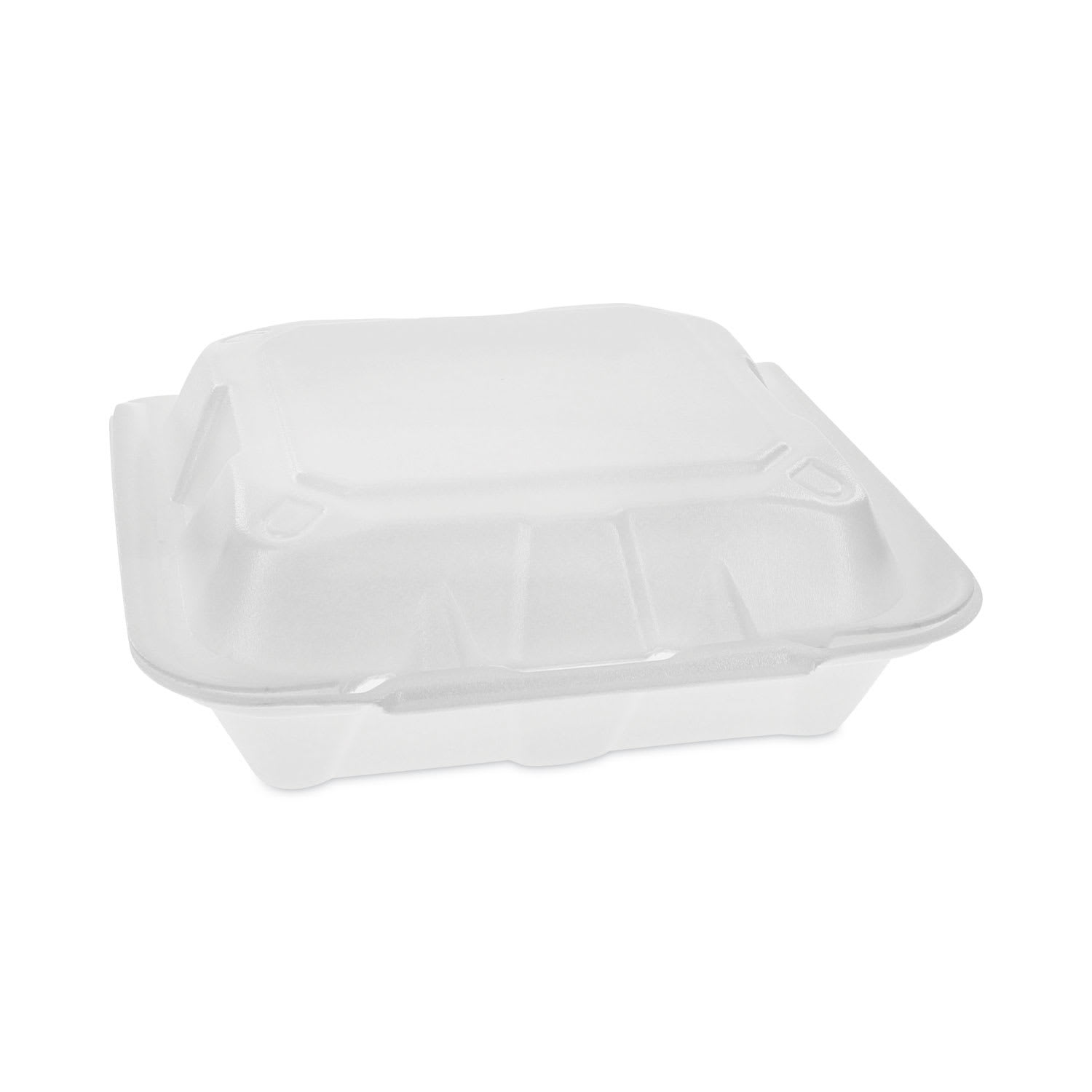 Pactiv Evergreen YTD18801ECON Vented Foam Hinged Lid Container, Dual Tab Lock Economy, 8.42 X 8.15 X 3, White, 150/Carton