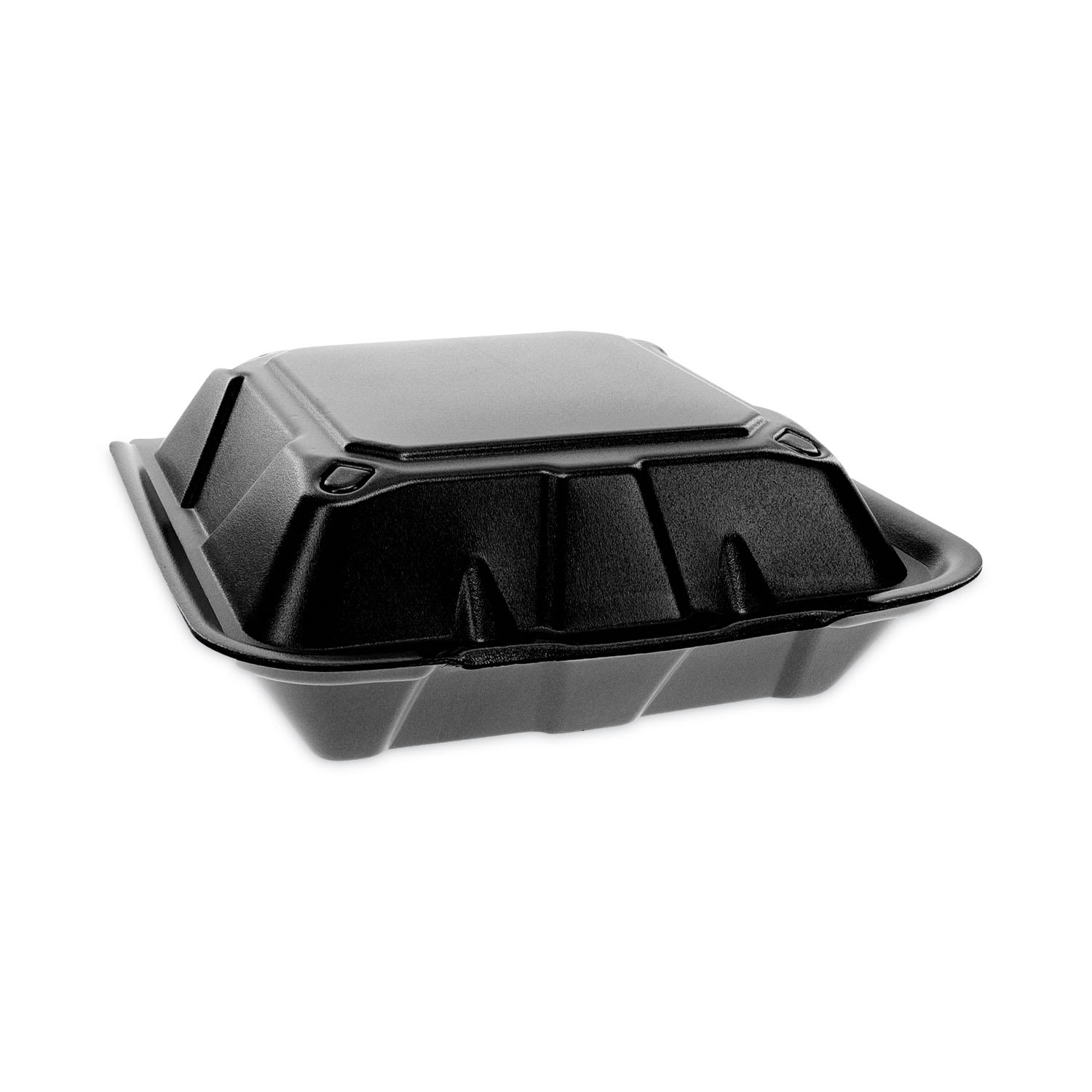 Pactiv Evergreen YTDB99010000 Vented Foam Hinged Lid Container, Dual Tab Lock, 9 X 9 X 3.25, Black, 150/Carton