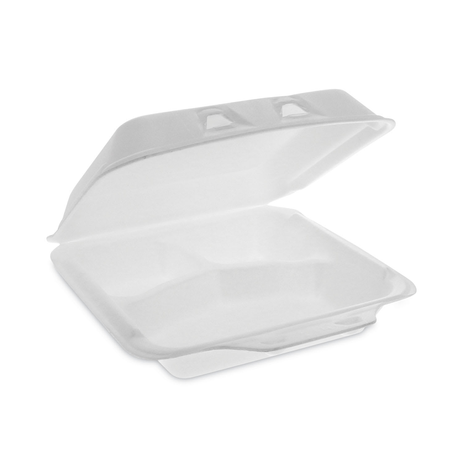 Pactiv Evergreen YHLW07030000 Smartlock Foam Hinged Lid Container, Small, 3-Compartment, 7.5 X 8 X 2.63, White, 150/Carton