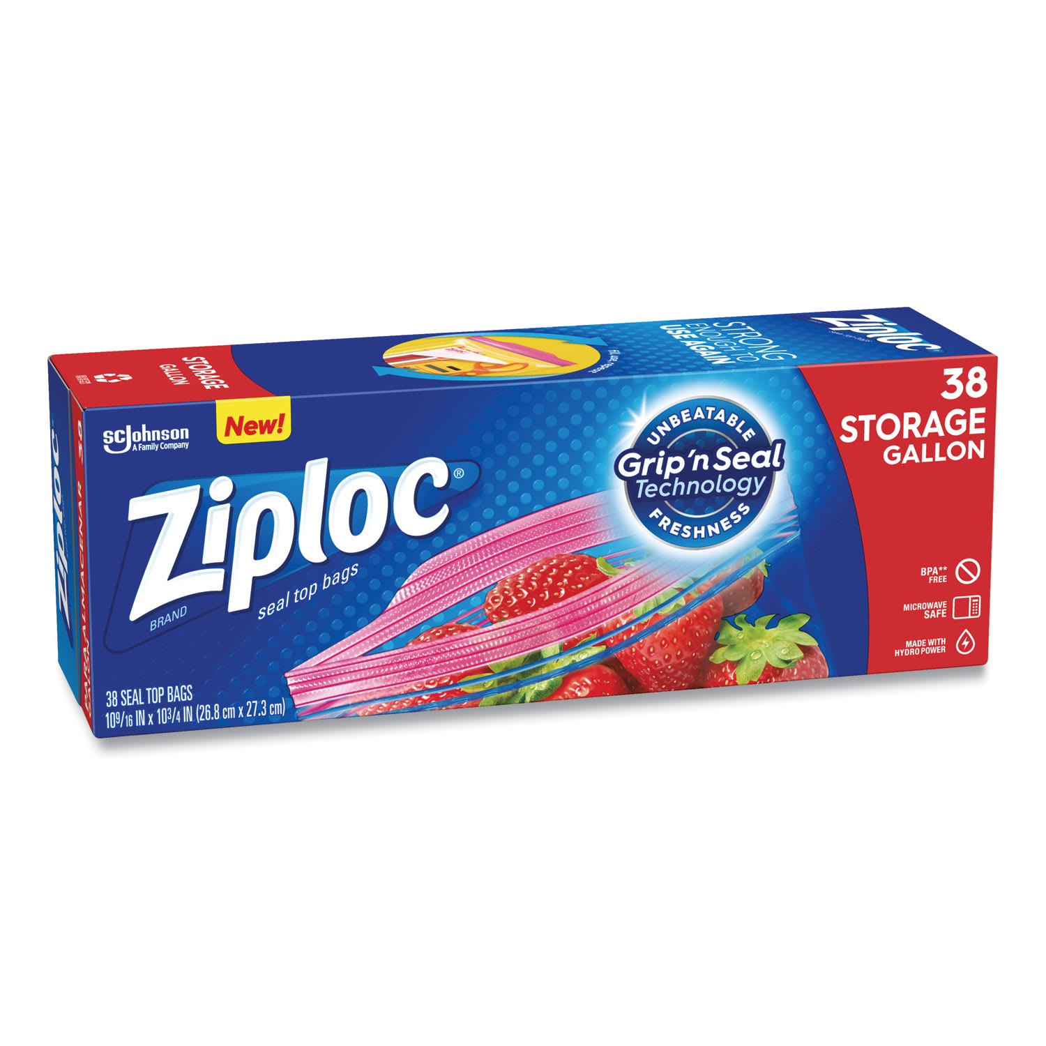 Ziploc 314470BX Double Zipper Storage Bags, Triple System Seal, Gallon, 10.56" X 10.75", Clear, 38/Box