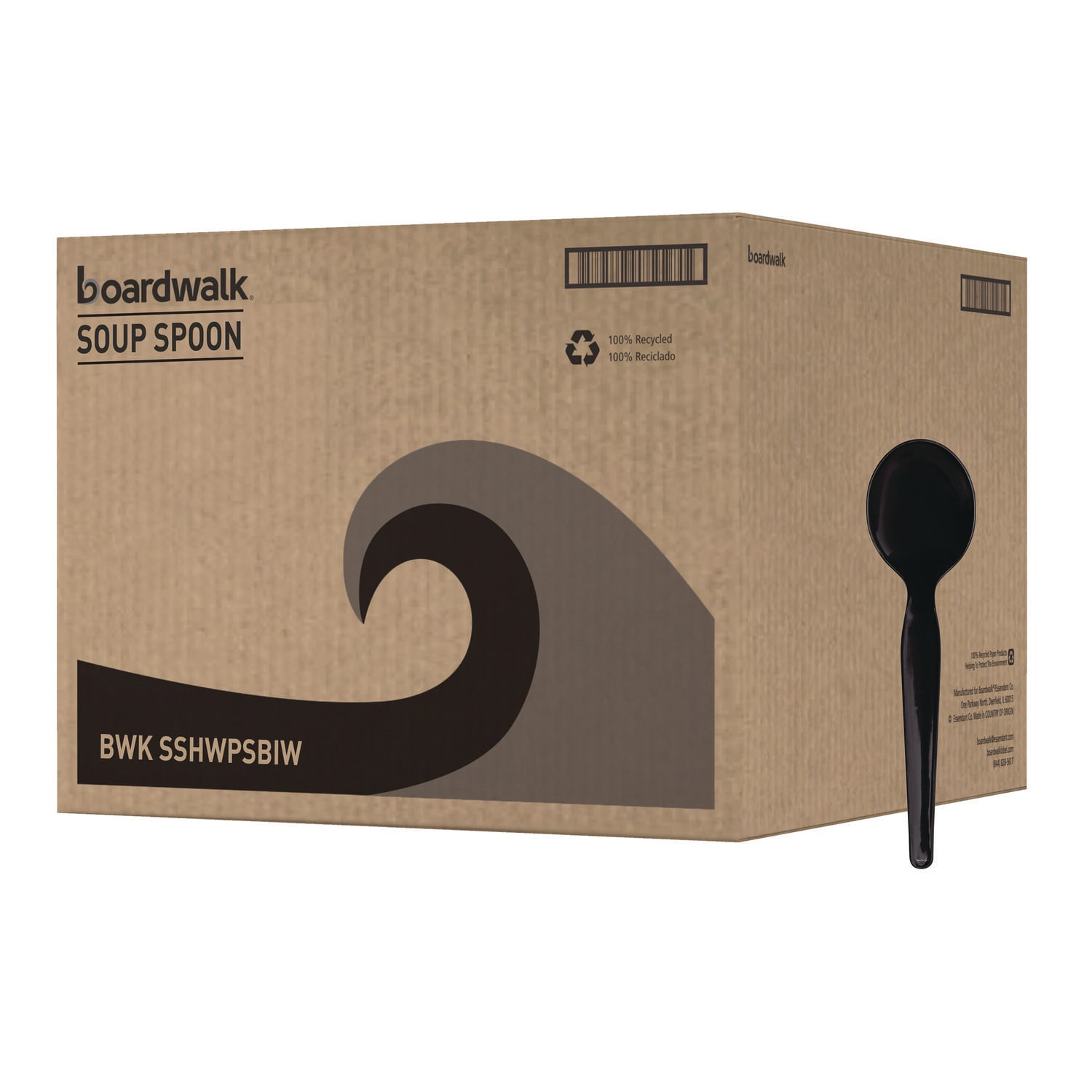 Boardwalk SSHWPSBIW Heavyweight Wrapped Polystyrene Cutlery, Soup Spoon, Black, 1,000/Carton