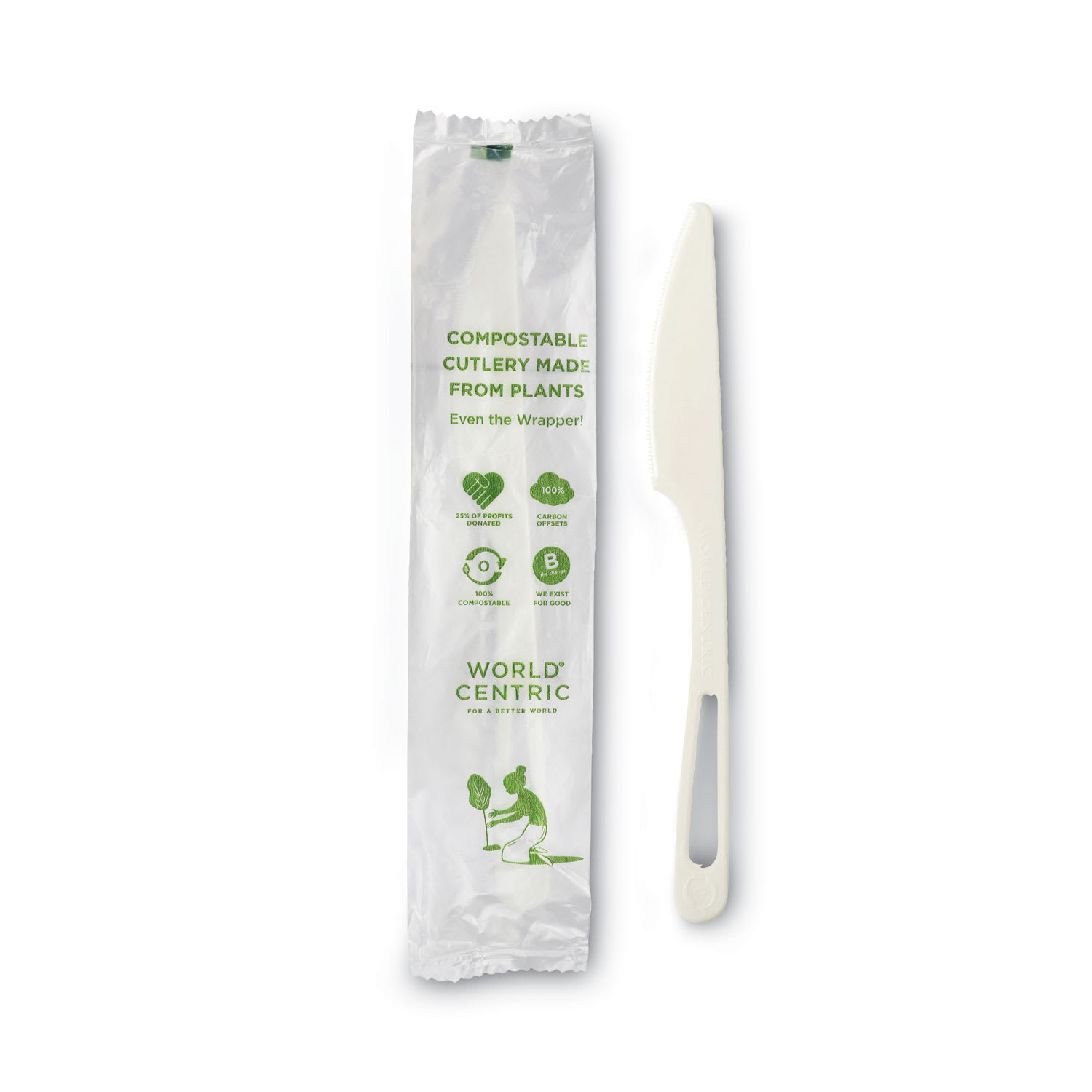 World Centric KN-PS-I Tpla Compostable Cutlery, Knife, 6.7", White, 750/Carton