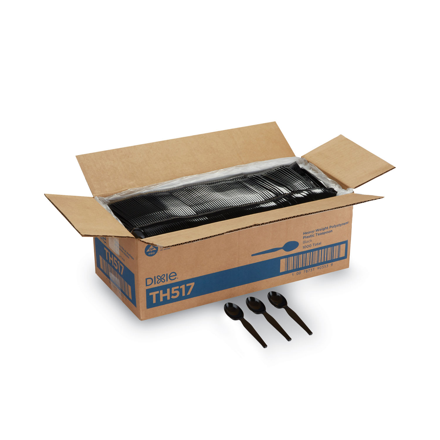 Dixie TH517 Plastic Cutlery, Heavyweight Teaspoons, Black, 1,000/Carton