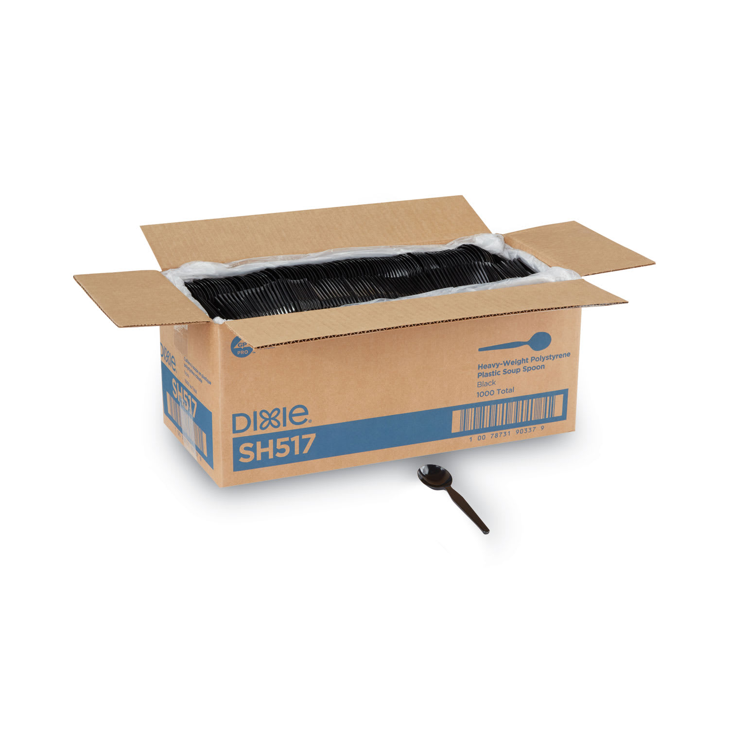 Dixie SH517 Plastic Cutlery, Heavyweight Soup Spoons, 5 3/4", Black, 1,000/Carton