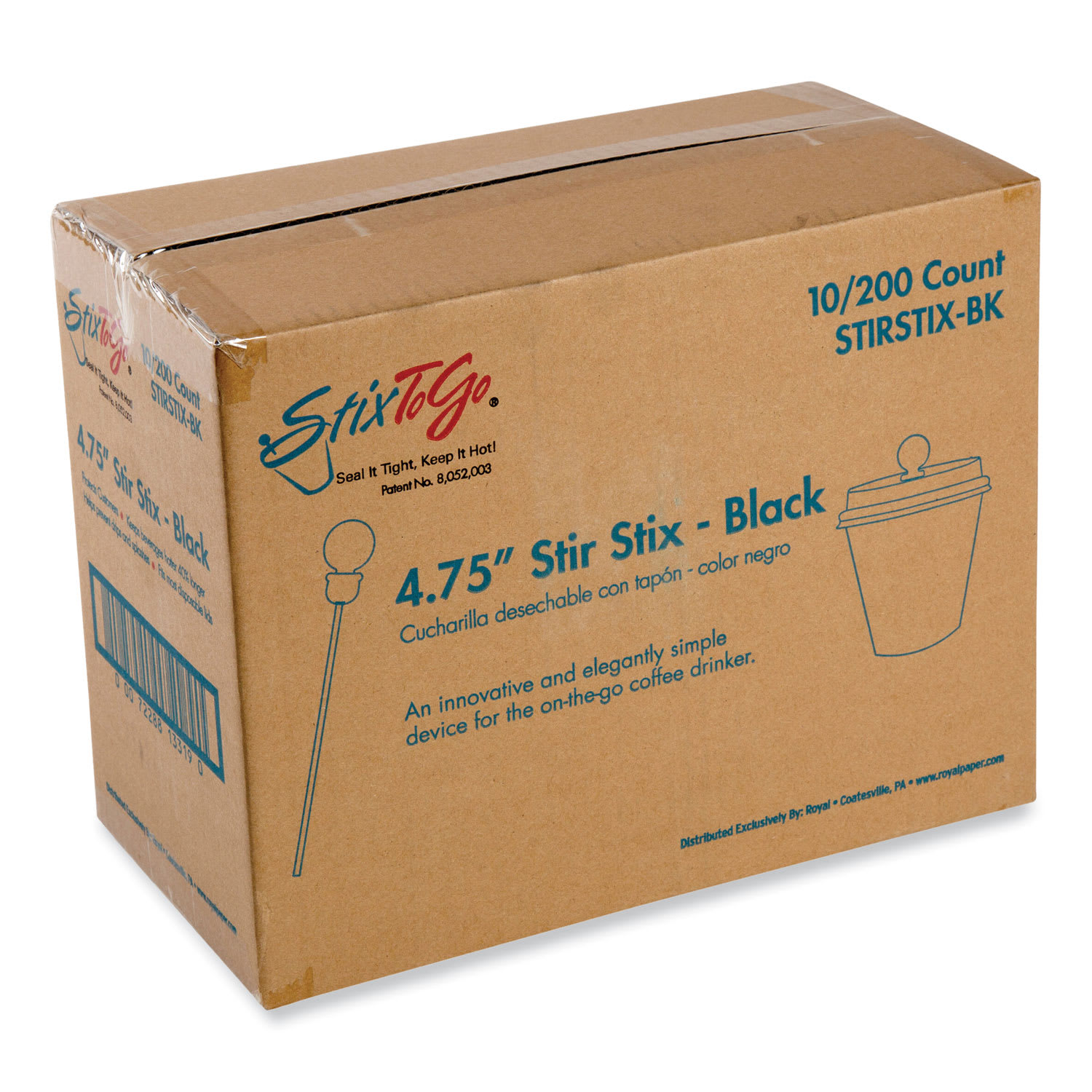 AmerCareRoyal STIRSTIX-BK Beverage Plugs, 4.75", Black 2,000/Carton