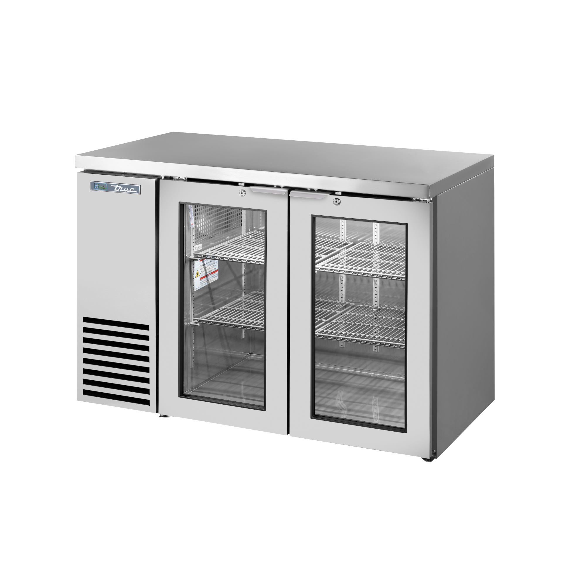 True TBB24-48-2G-Z1-SFT-S-1 48" Stainless Steel Back Bar Cooler with 2 Glass Swing Doors