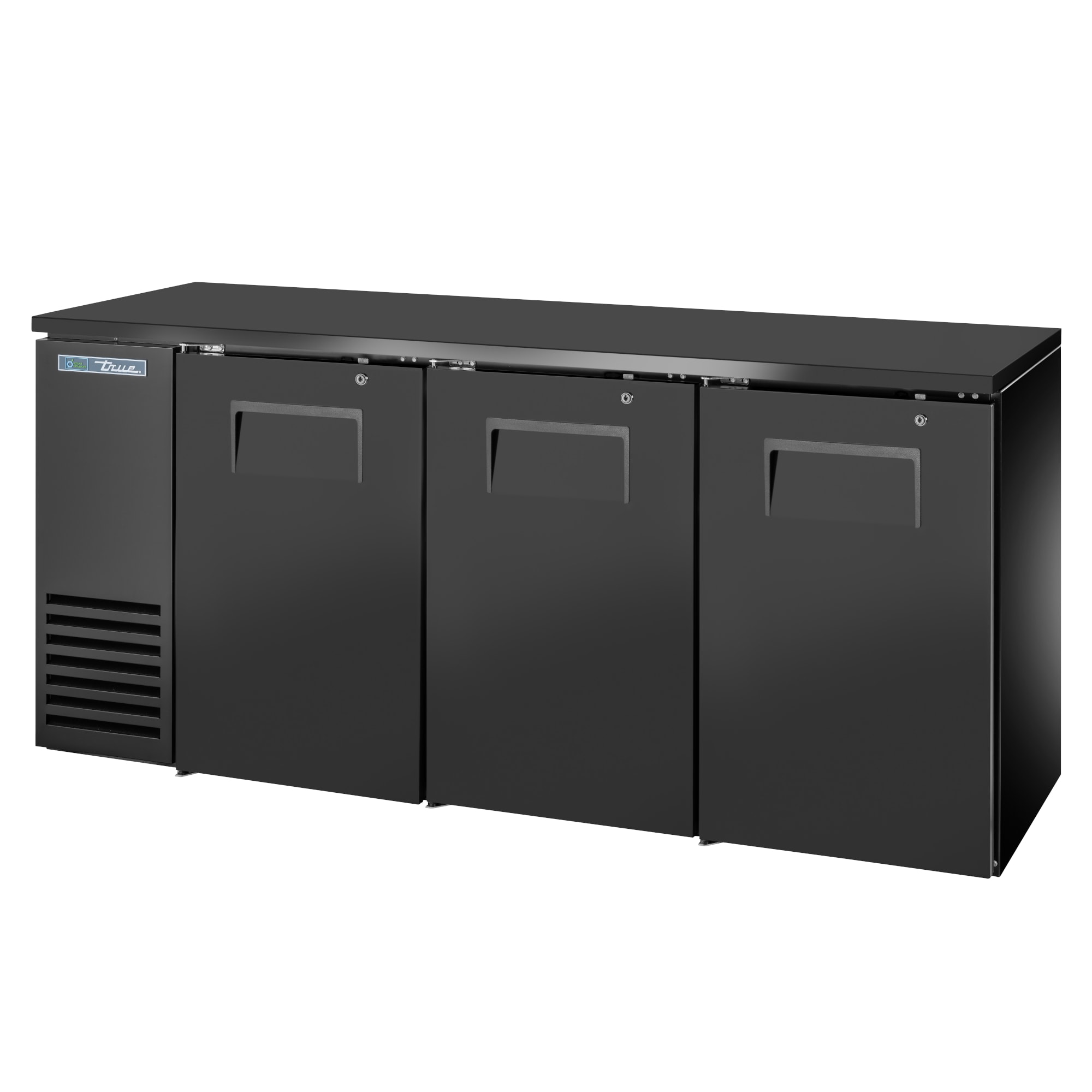 True TBB24-72-3S-Z1-BST-B-1 72" Black Back Bar Cooler with 3 Solid Swing Doors