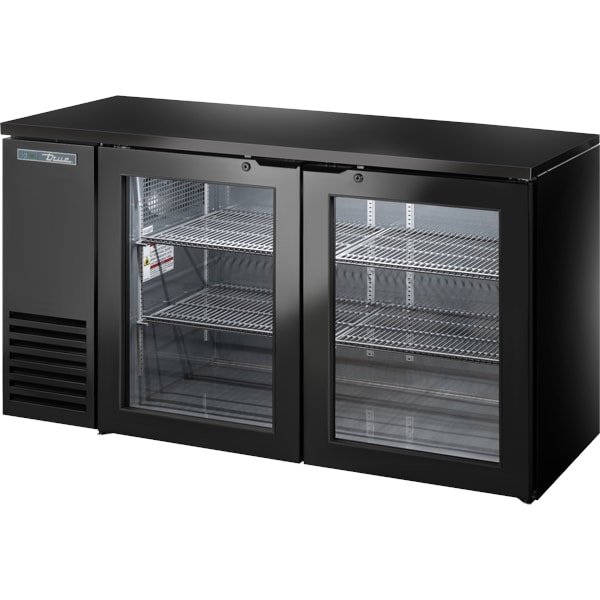 True TBB24-60-2G-Z1-BST-B-1 60" Black Back Bar Cooler with 2 Glass Swing Doors