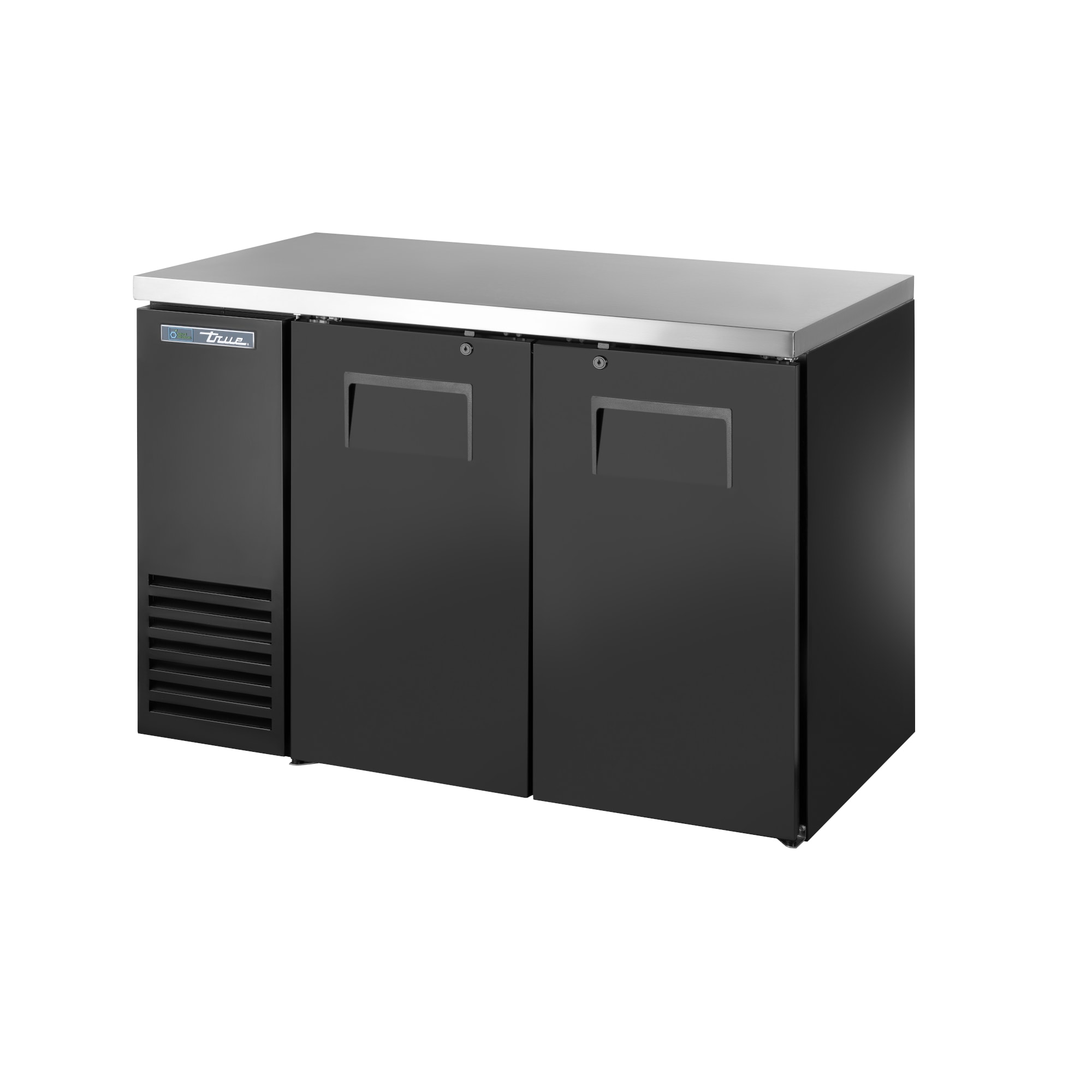 True TBB24-48-2S-Z1-SFT-B-1 48" Black Back Bar Cooler with 2 Solid Swing Doors