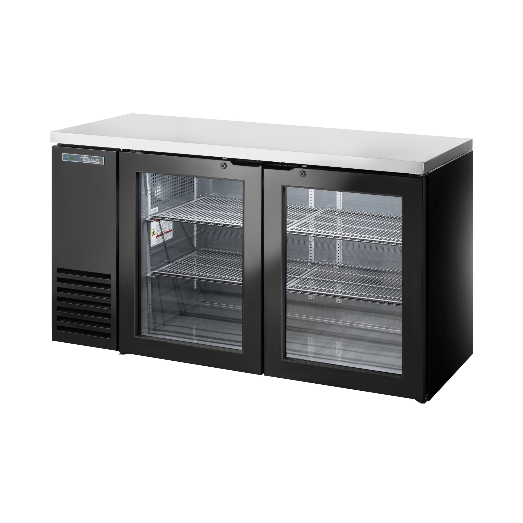 True TBB24-60-2G-Z1-SFT-B-1 60" Black Back Bar Cooler with 2 Glass Swing Doors