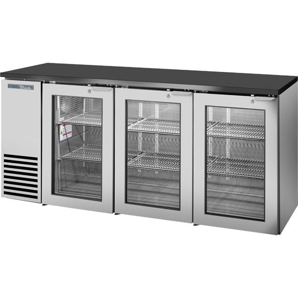 True TBB24-72-3G-Z1-BST-S-1 72" Stainless Steel Back Bar Cooler with 3 Glass Swing Doors