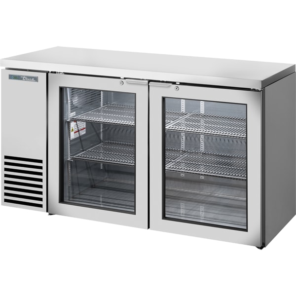 True TBB24-60-2G-Z1-SFT-S-1 60" Stainless Steel Back Bar Cooler with 2 Glass Swing Doors