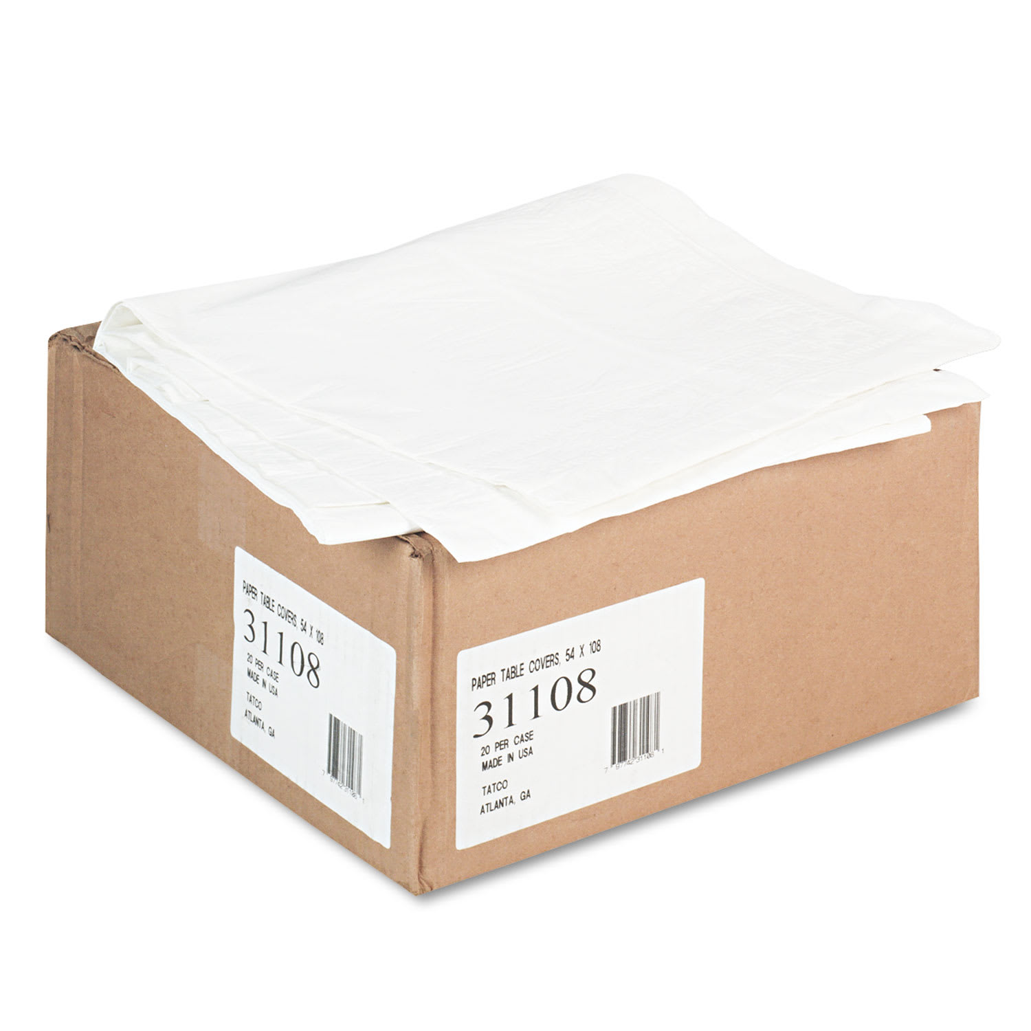 Tatco 31108 Paper Table Cover, Embossed Paper With Plastic Liner, 54" X 108", White, 20/Carton