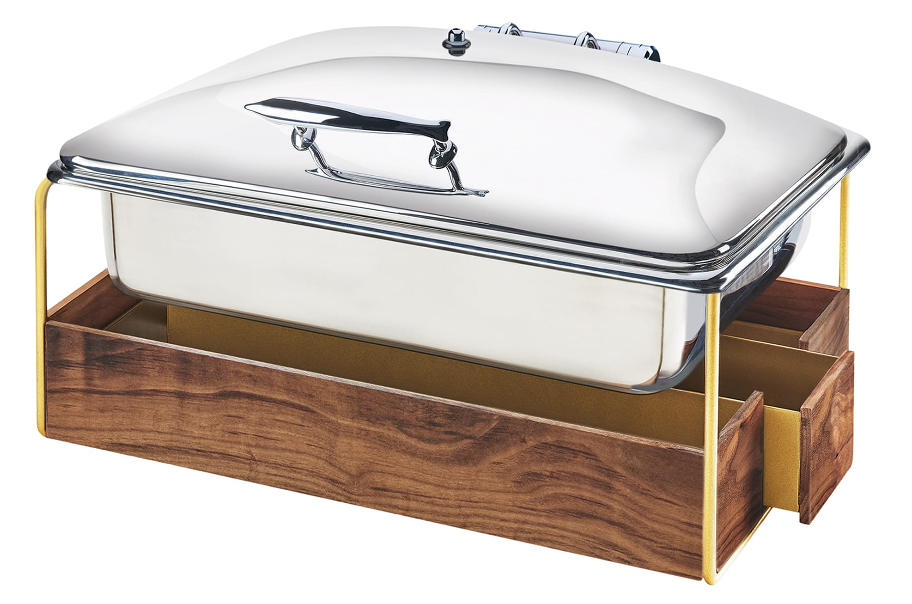 Cal-Mil 3705-46 Mid-Century Chafer With Brass Trim, Includes Stainless Steel Cover