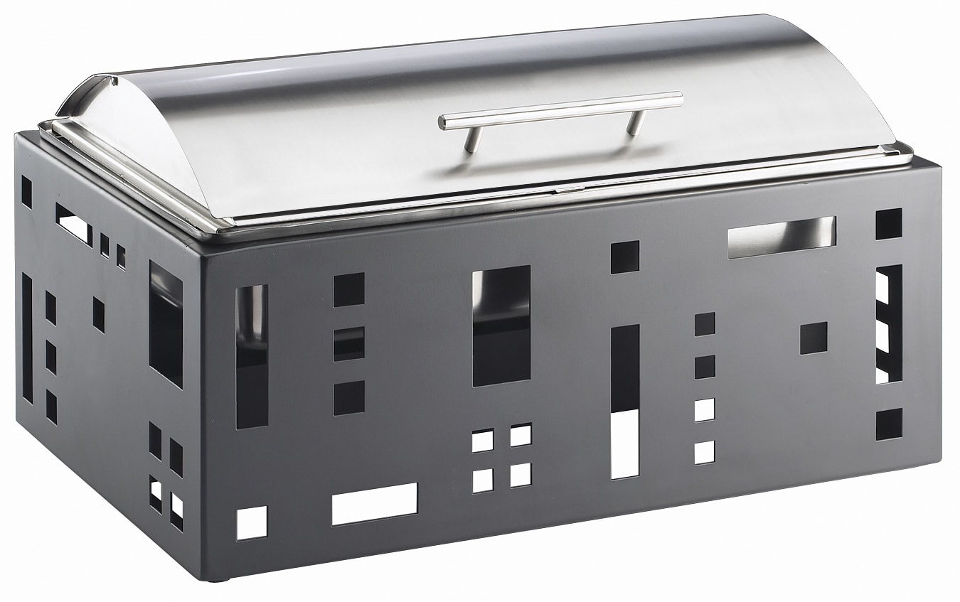 Cal-Mil 1613-13 Squared 9 Qt. Black Roll Top Chafer, Includes Stainless Steel Cover