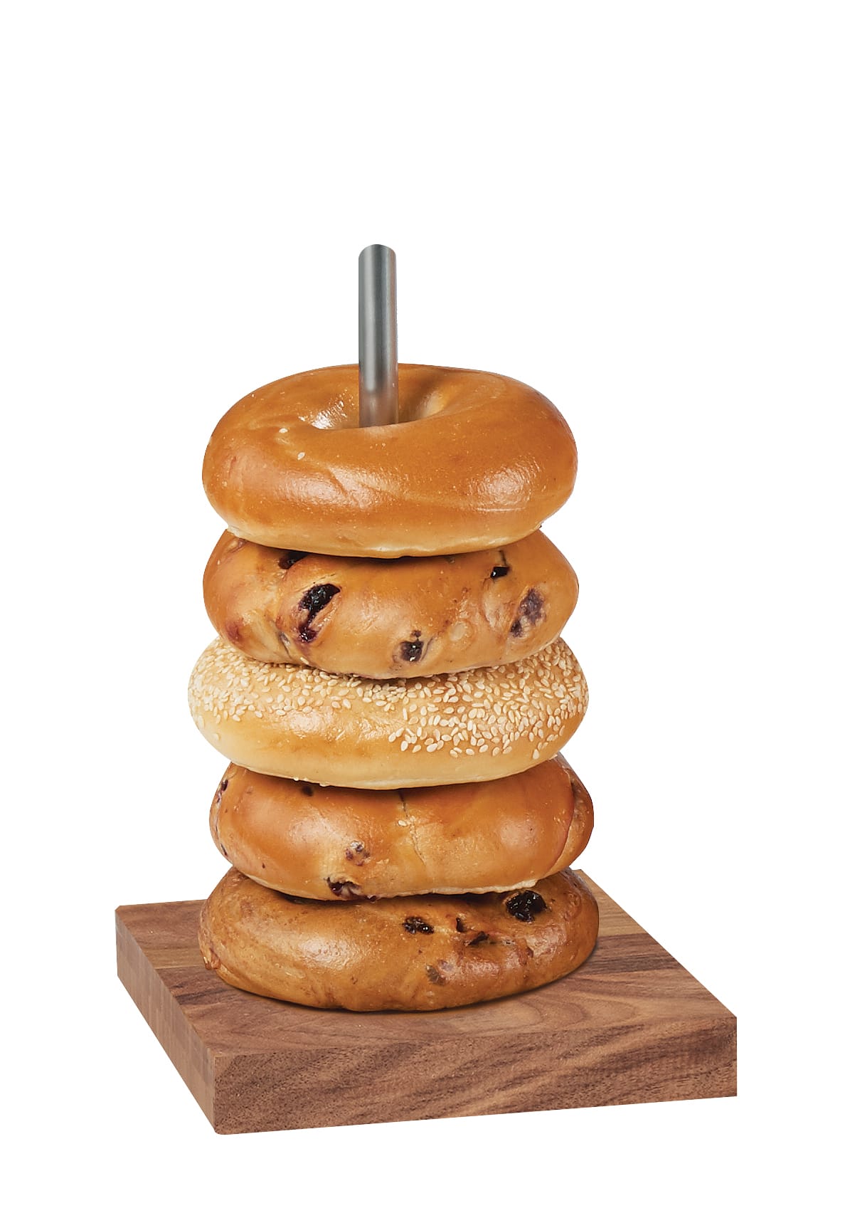 Cal-Mil 22128-49 Mid-Century 6-1/2" Walnut Wood And Chrome Single Pole Bagel Display
