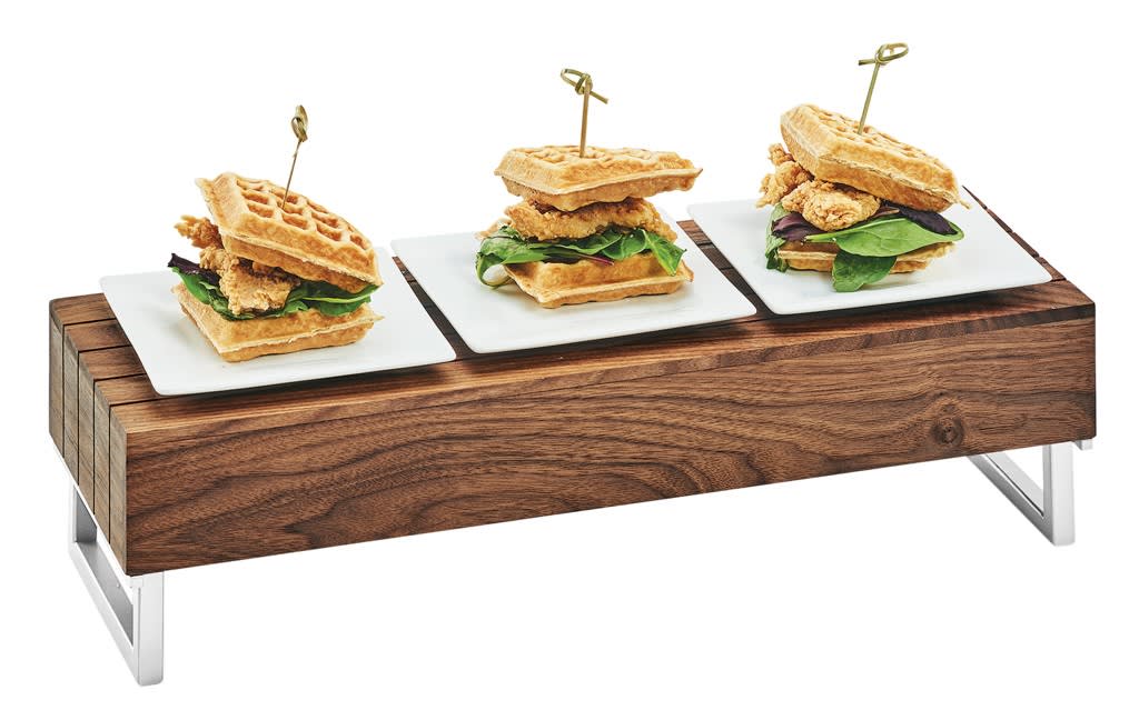 Cal-Mil 3724-49 Mid-Century Walnut Wood And Chrome Reversible Riser, 20" X 7" X 6"