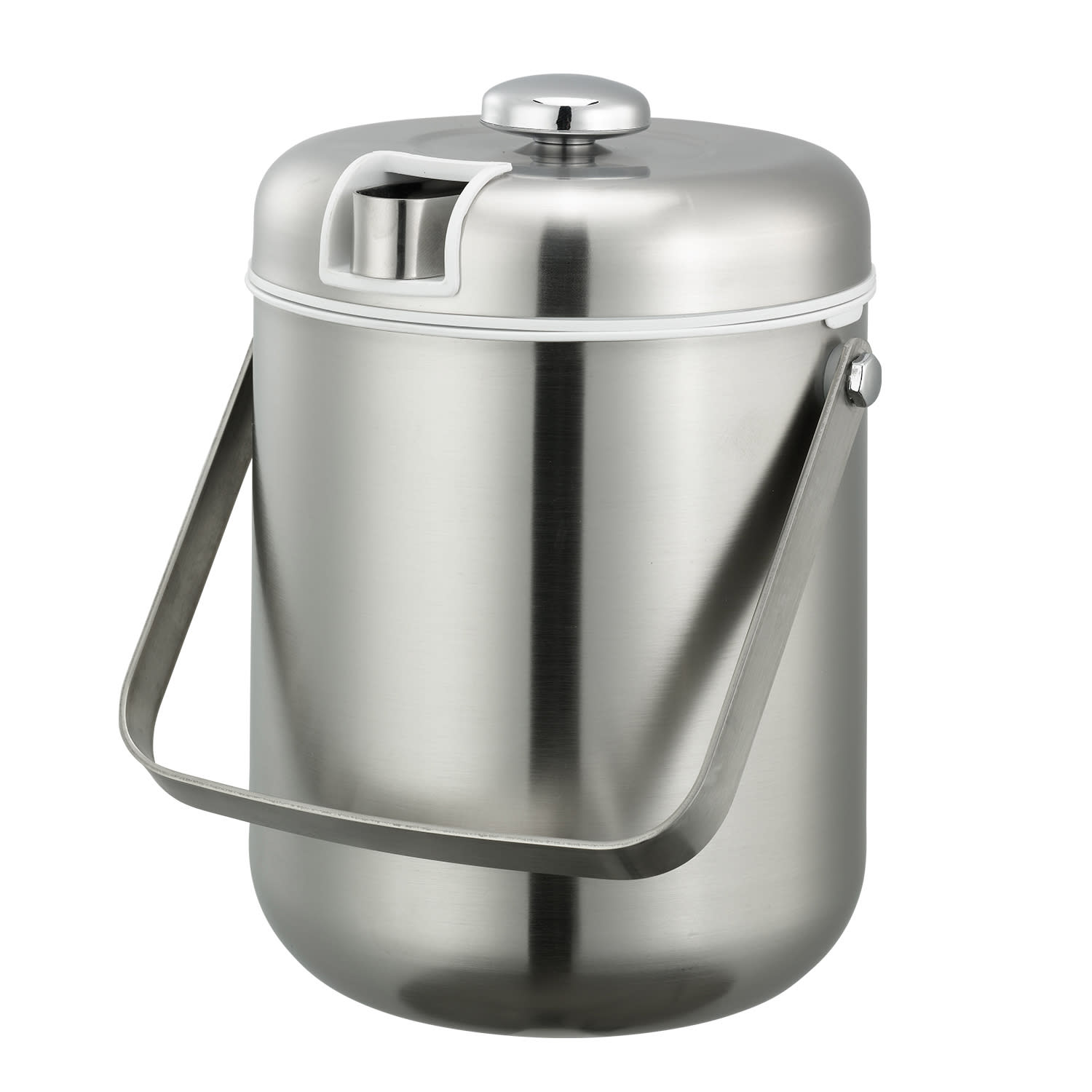 Service Ideas IBT15BS Ice Bucket with Tongs, Double Wall, White Lined Stainless Steel, 1.5 Liter, Brushed