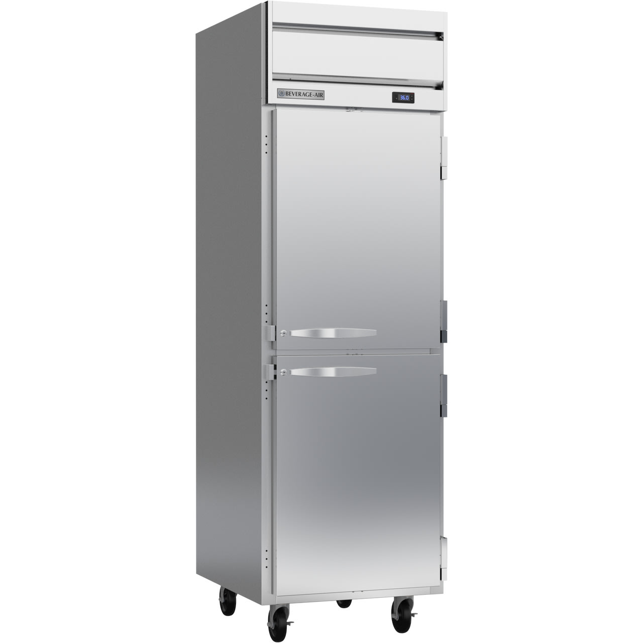 Beverage Air HR1HC-1HS-18 Horizon 26" 2 Solid Half-Door Reach-In Refrigerator, Left-Hinged