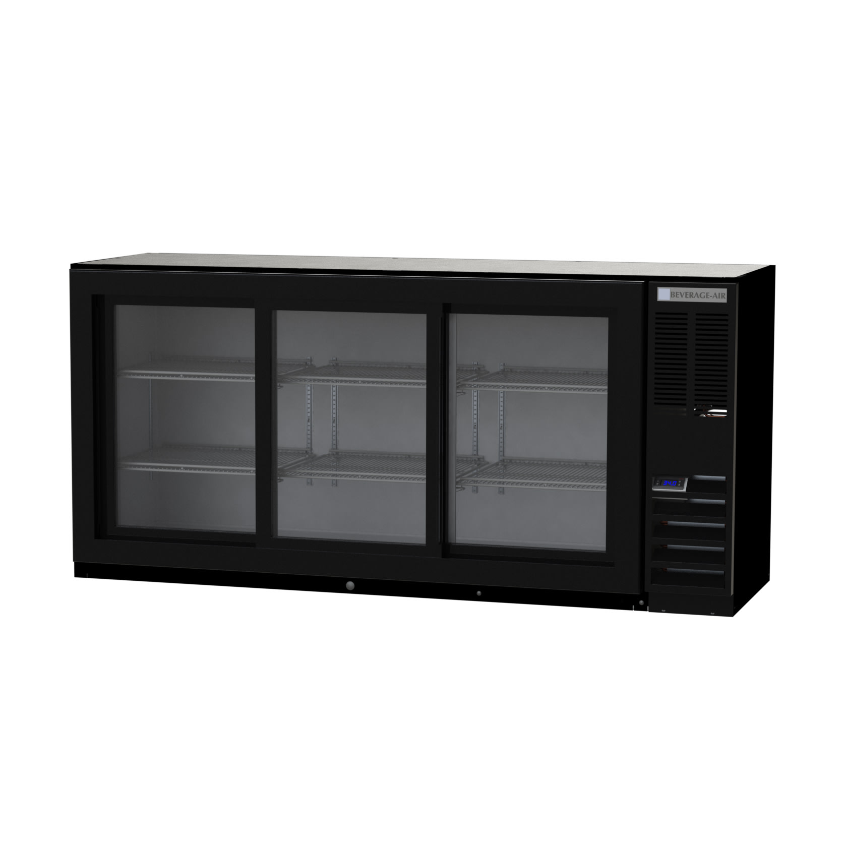 Beverage Air BB72HC-1-GS-B 72" Black Underbar Height Back Bar Cooler with 3 Sliding Glass Doors