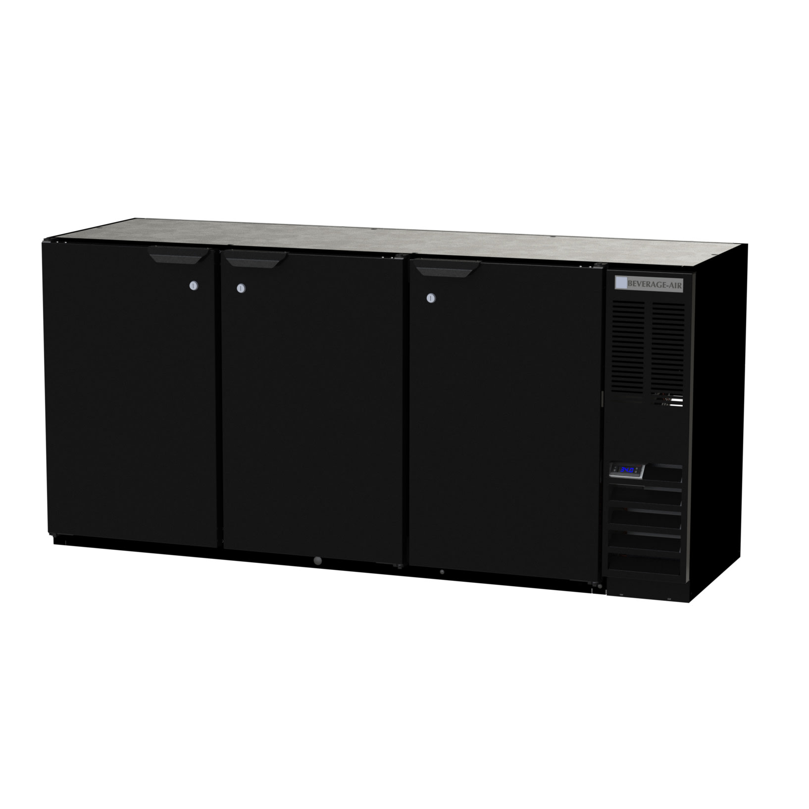 Beverage Air BB72HC-1-B 72" Black Underbar Height Back Bar Cooler with 3 Solid Swing Doors